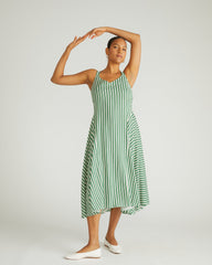 Sunshower Flowy Linen Dress - Clover/Beige Stripe