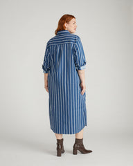 Odeon Stretch Poplin Shirtdress - Ensign Blue/White Stripe