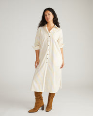 Odeon Stretch Poplin Shirtdress - Yellow Multi Stripe