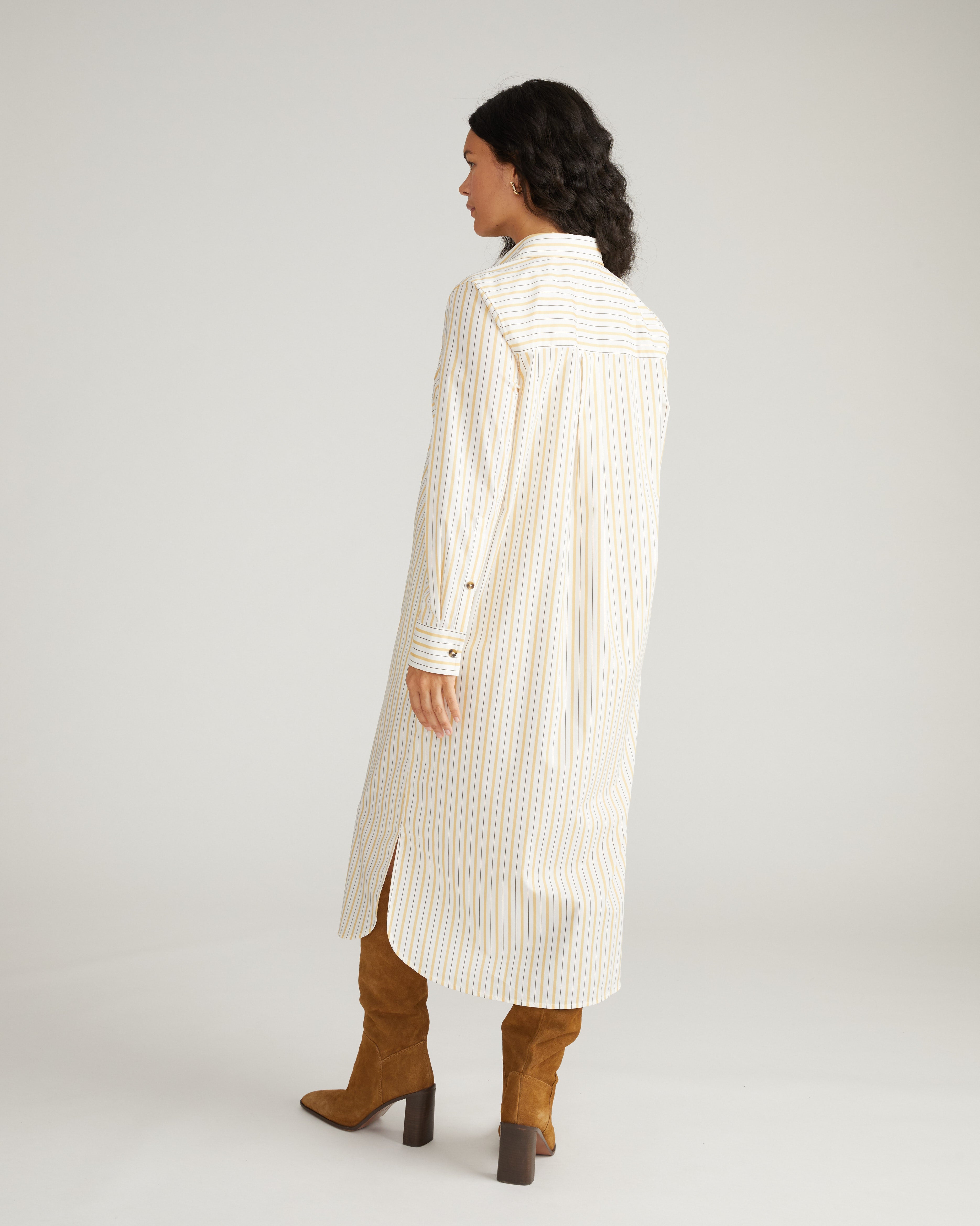 Odeon Stretch Poplin Shirtdress - Yellow Multi Stripe