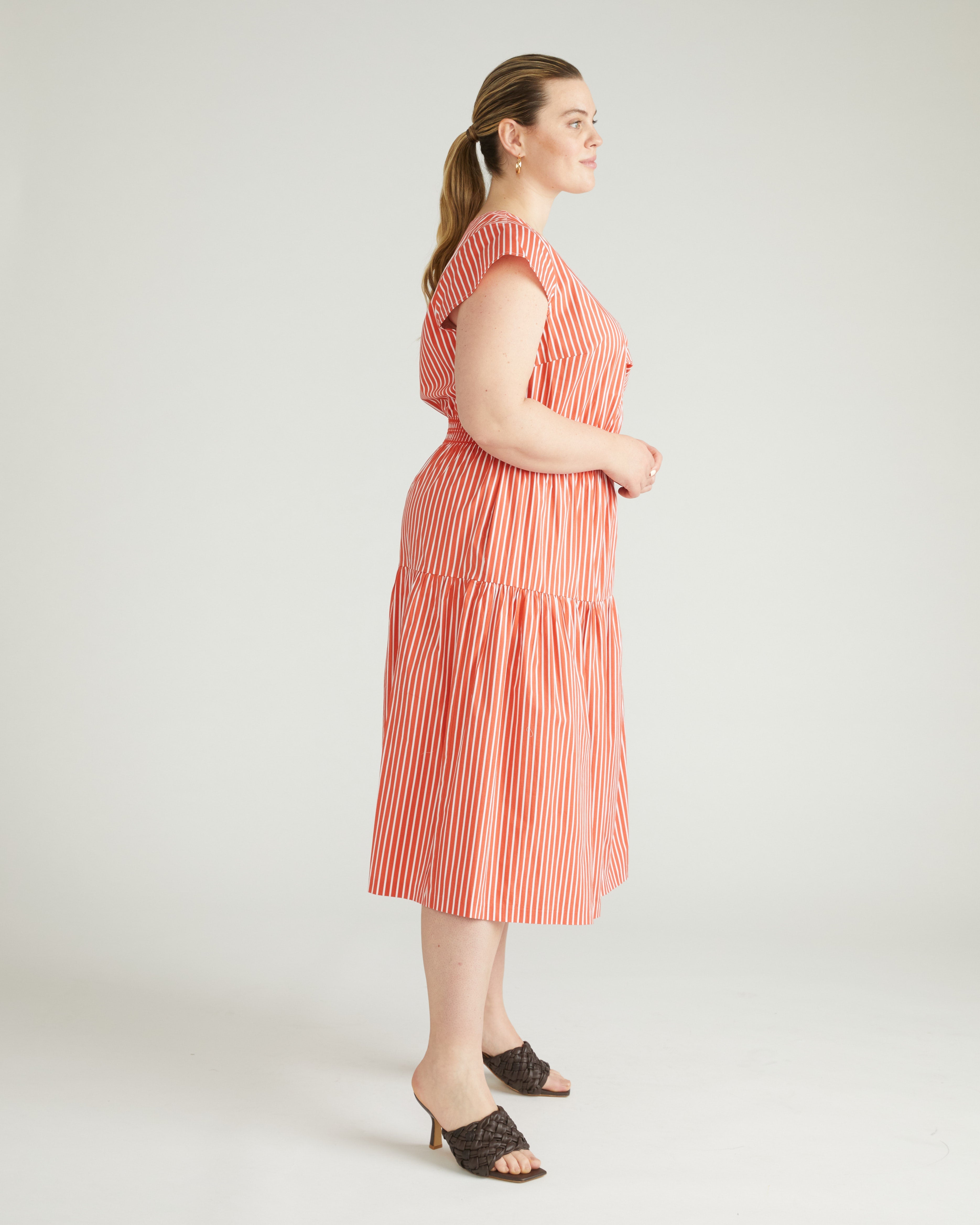 Ambroeus Smocked Poplin Dress - Coral Reef/White Stripe