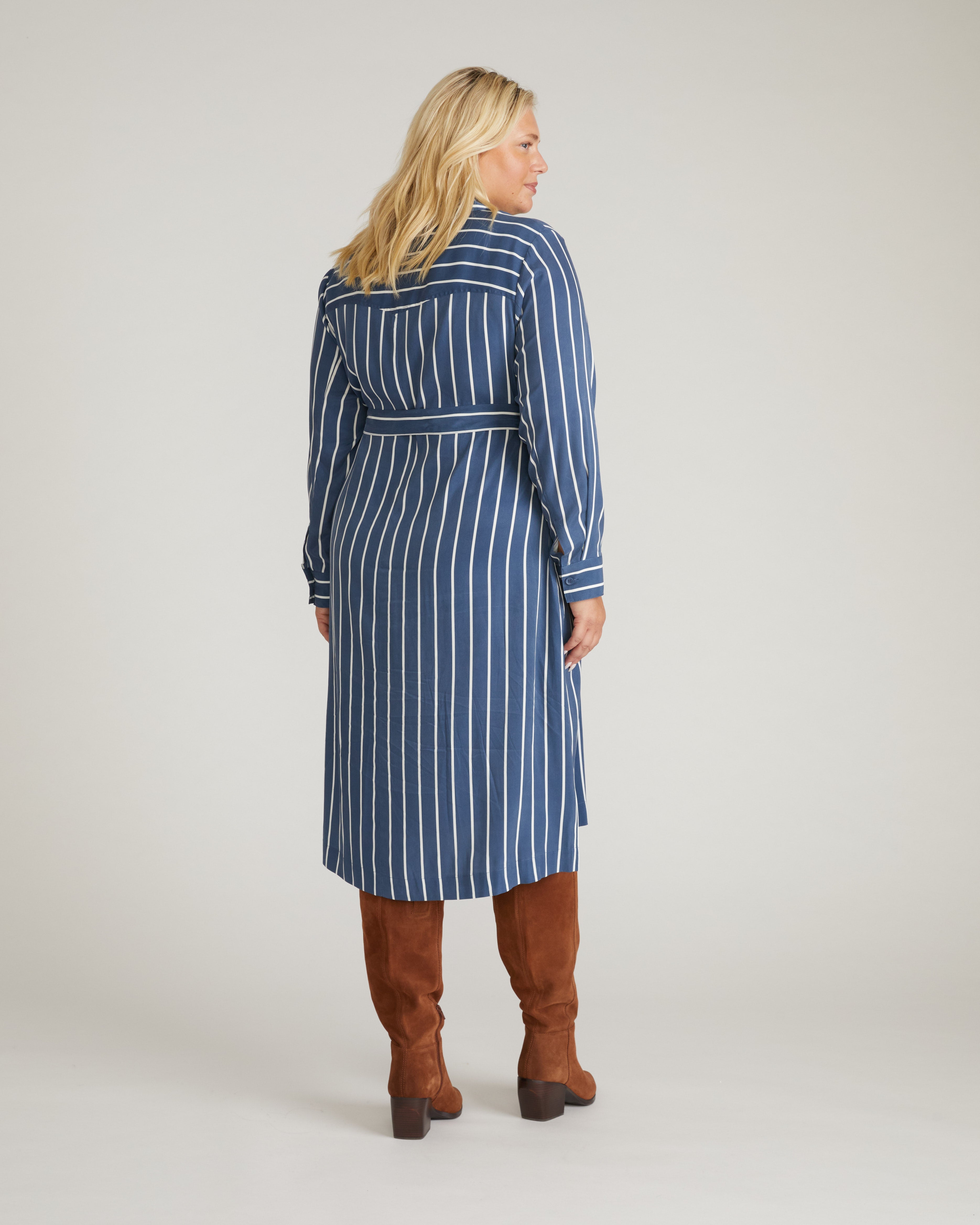 Cooling Stretch Cupro Savannah Dress - Ensign Blue/White Stripe