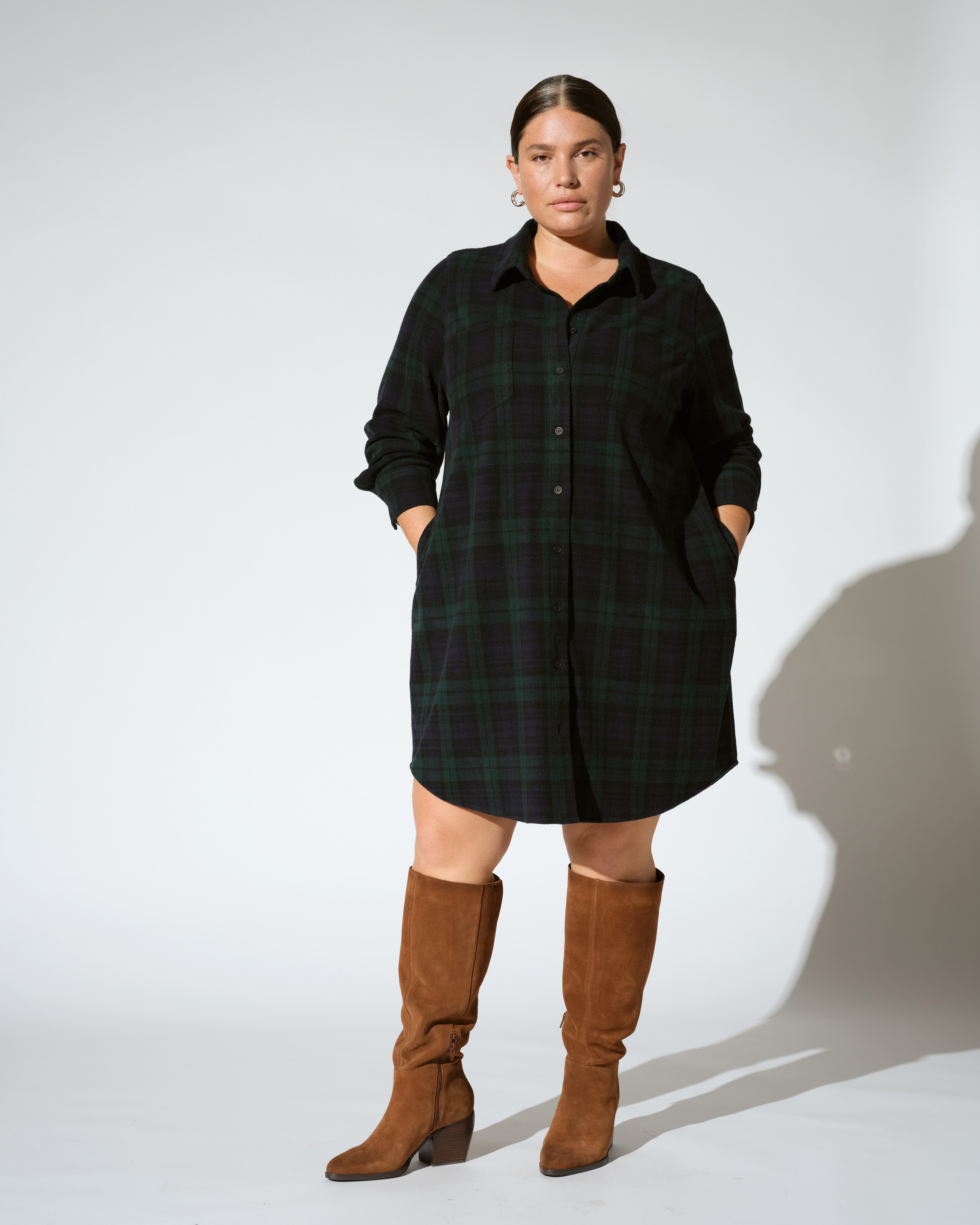 Maine Stretch Flannel Shirtdress - Yosemite Plaid