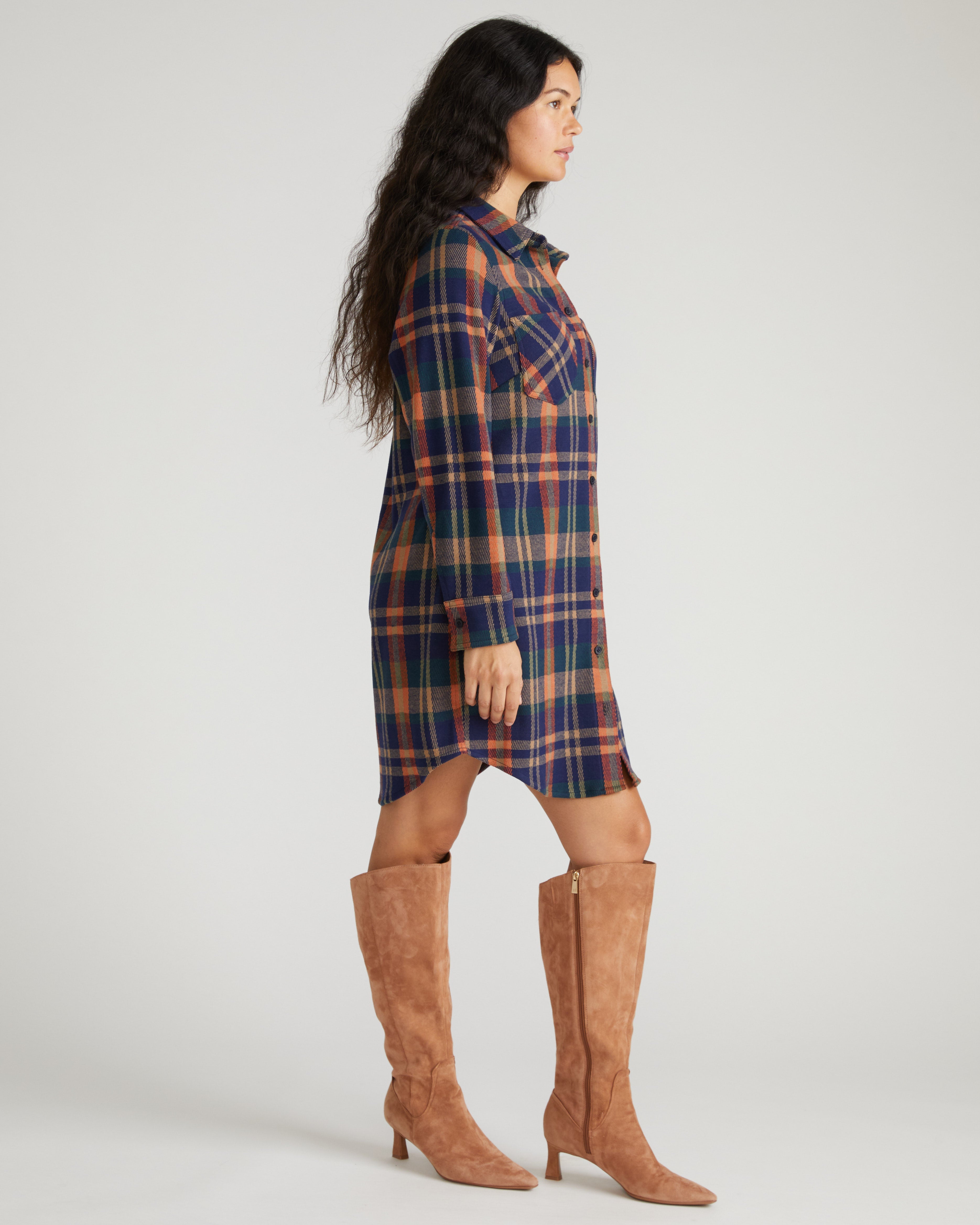 Maine Stretch Flannel Shirtdress - Autumn Apple Plaid