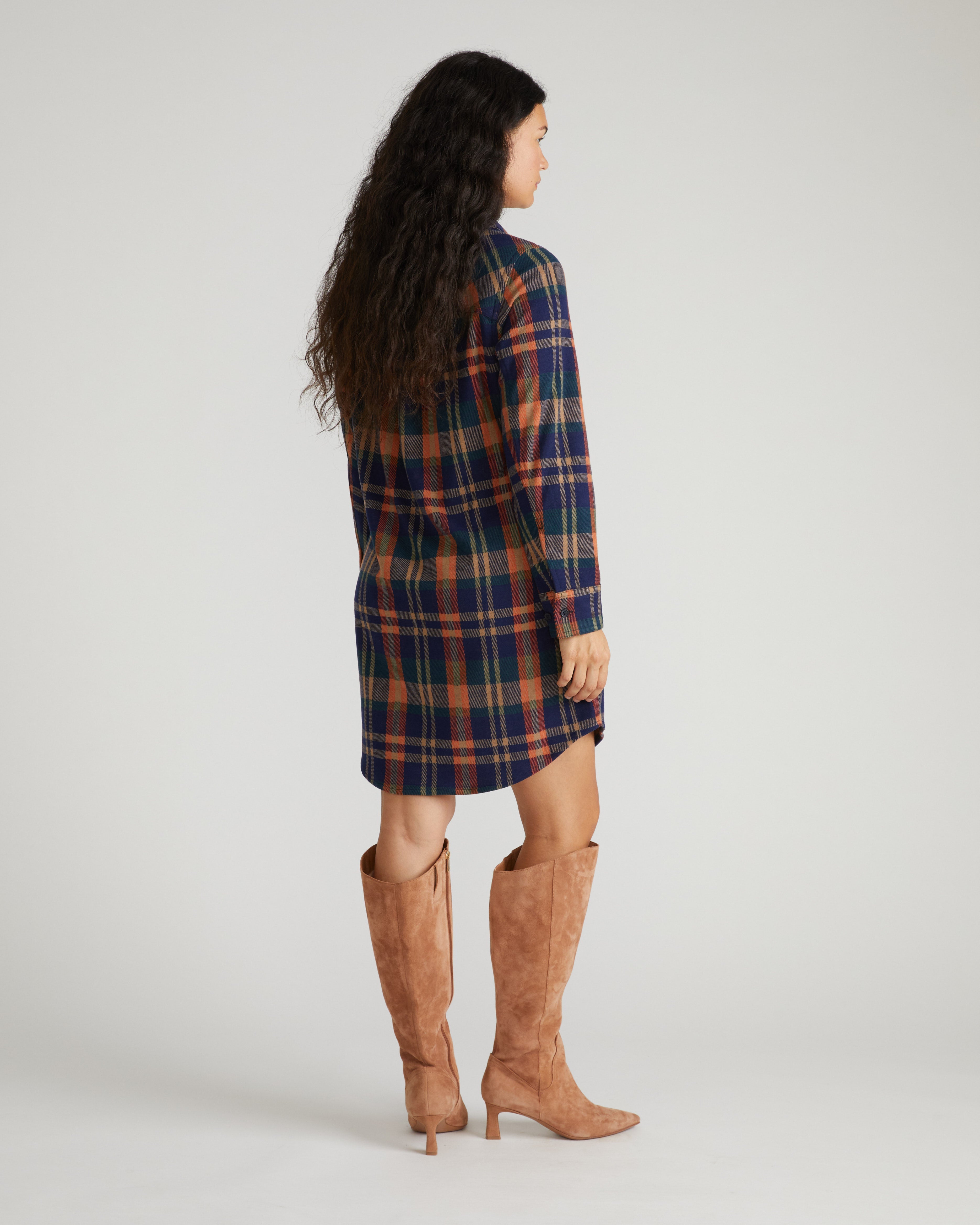 Maine Stretch Flannel Shirtdress - Autumn Apple Plaid