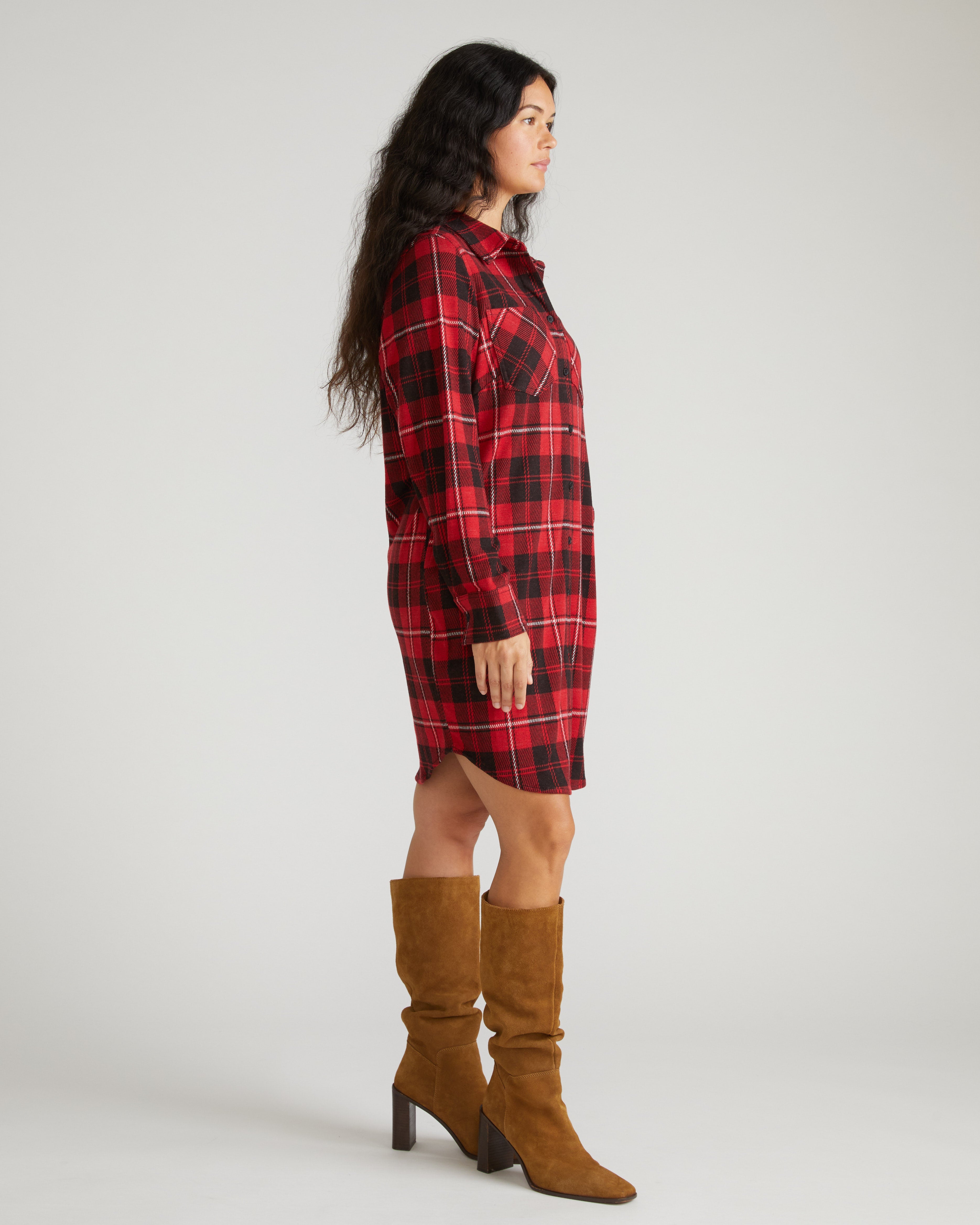 Maine Stretch Flannel Shirtdress - Ridge Brew Red Plaid