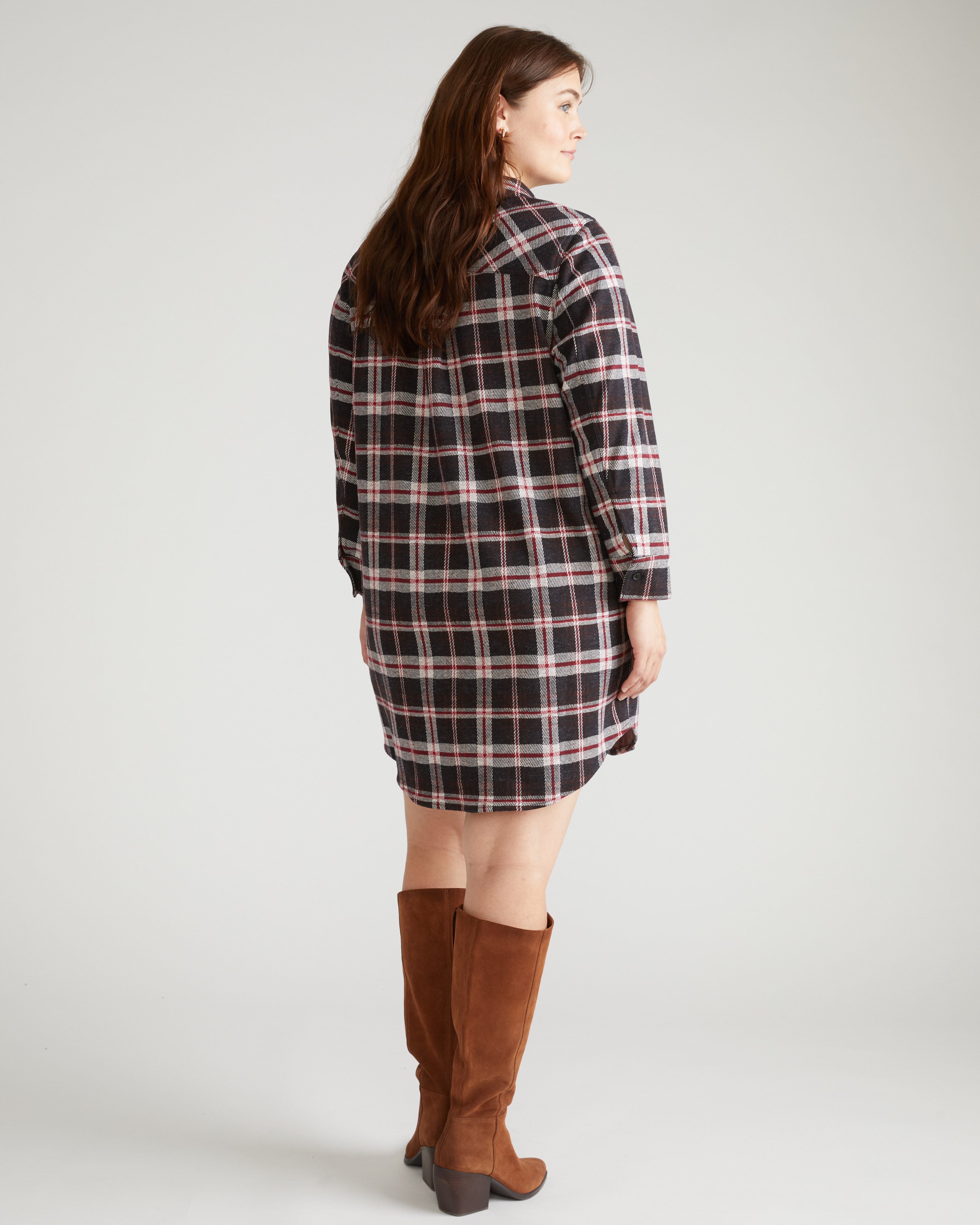 Maine Stretch Flannel Shirtdress - Poppy Plaid
