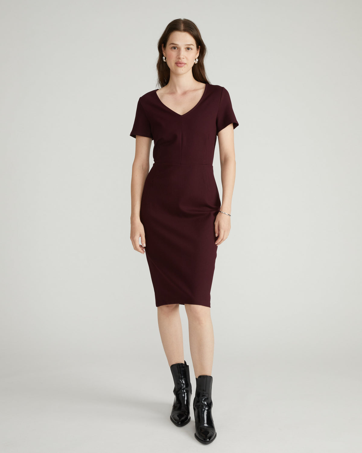 Executive V Neck Ponte Dress - Black Cherry