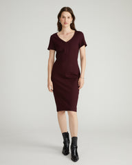 Executive V Neck Ponte Dress - Black Cherry