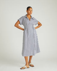 Sandy Stretch Poplin Shirtdress - White/Navy Multi Stripe