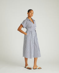 Sandy Stretch Poplin Shirtdress - White/Navy Multi Stripe