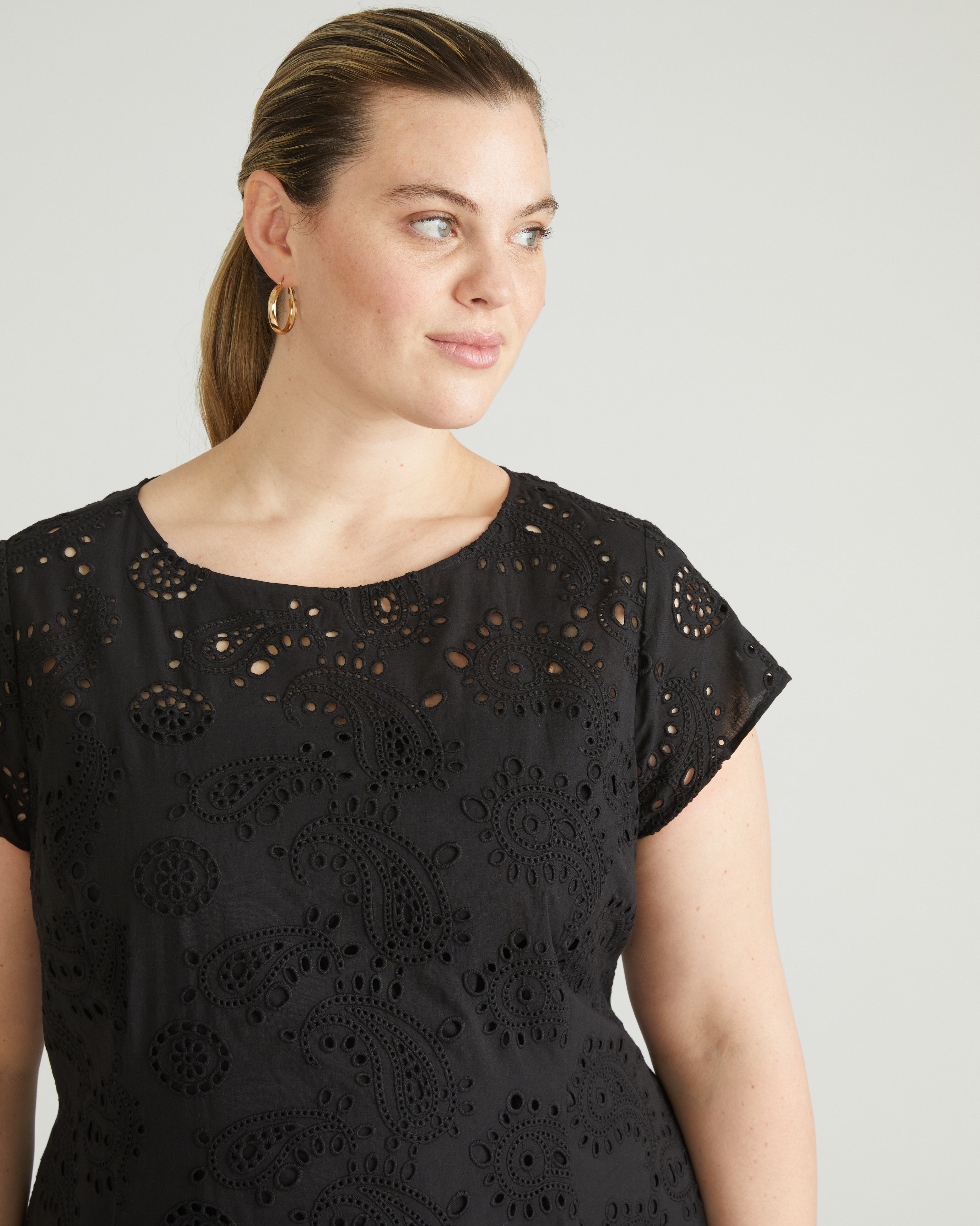 Sunset Cotton Eyelet Flounce Dress - Black