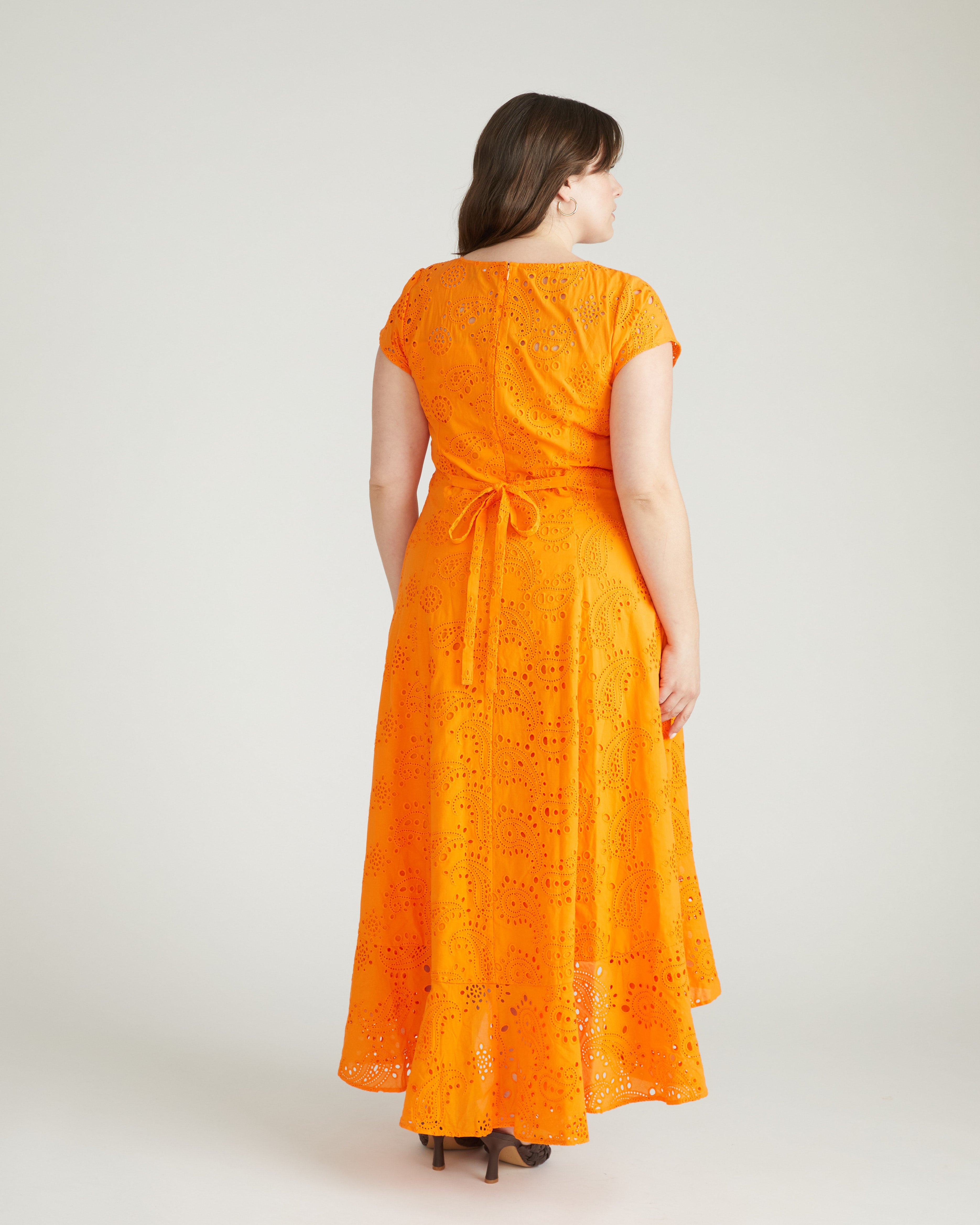 Sunset Cotton Eyelet Flounce Dress - Arancia
