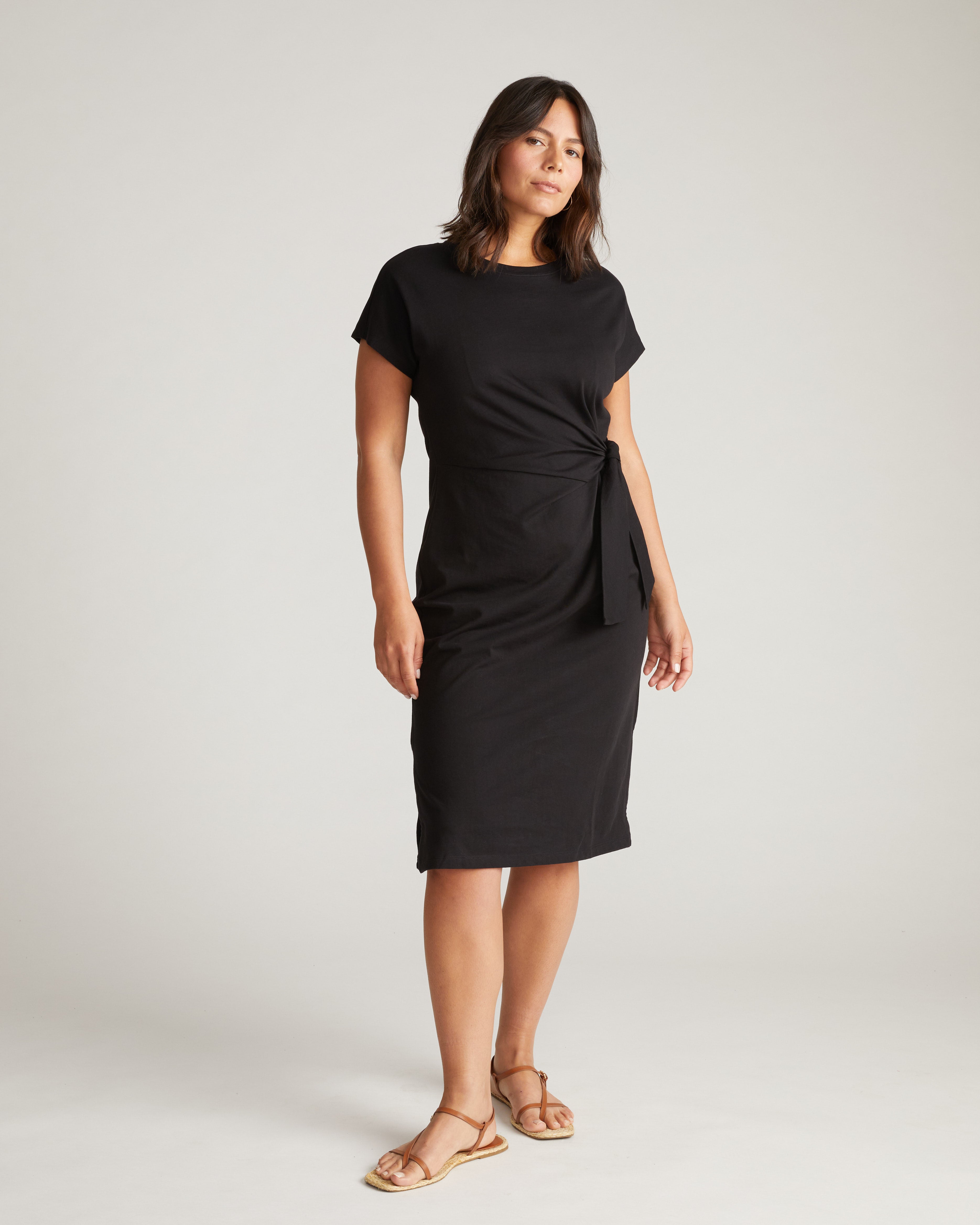 Crescent Breton Stripe Knot Dress - Solid Black
