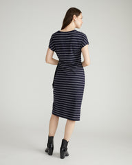 Crescent Breton Stripe Knot Dress - Navy Pinstripe
