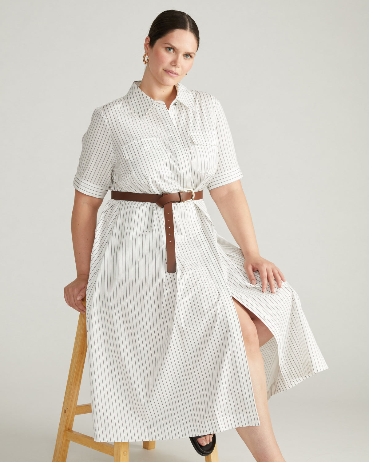 City Poplin Shirtdress - White/Grey Stripe