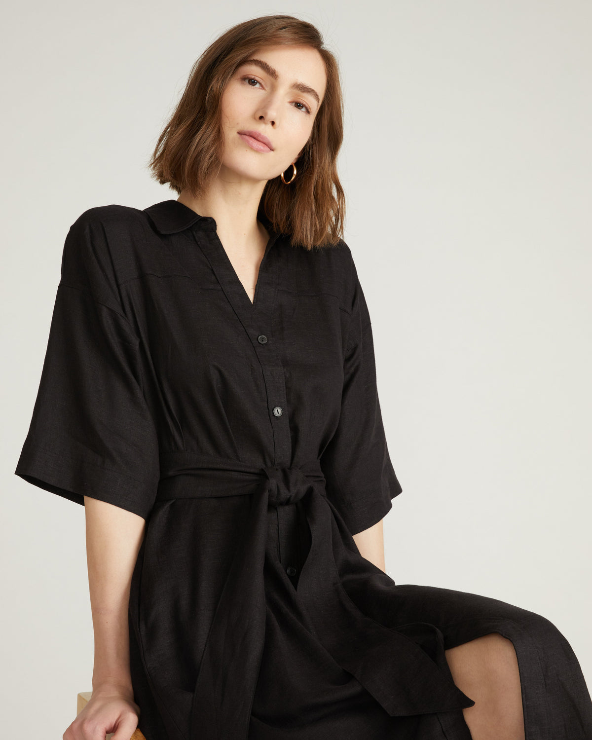 Plaza Linen Shirtdress - Black