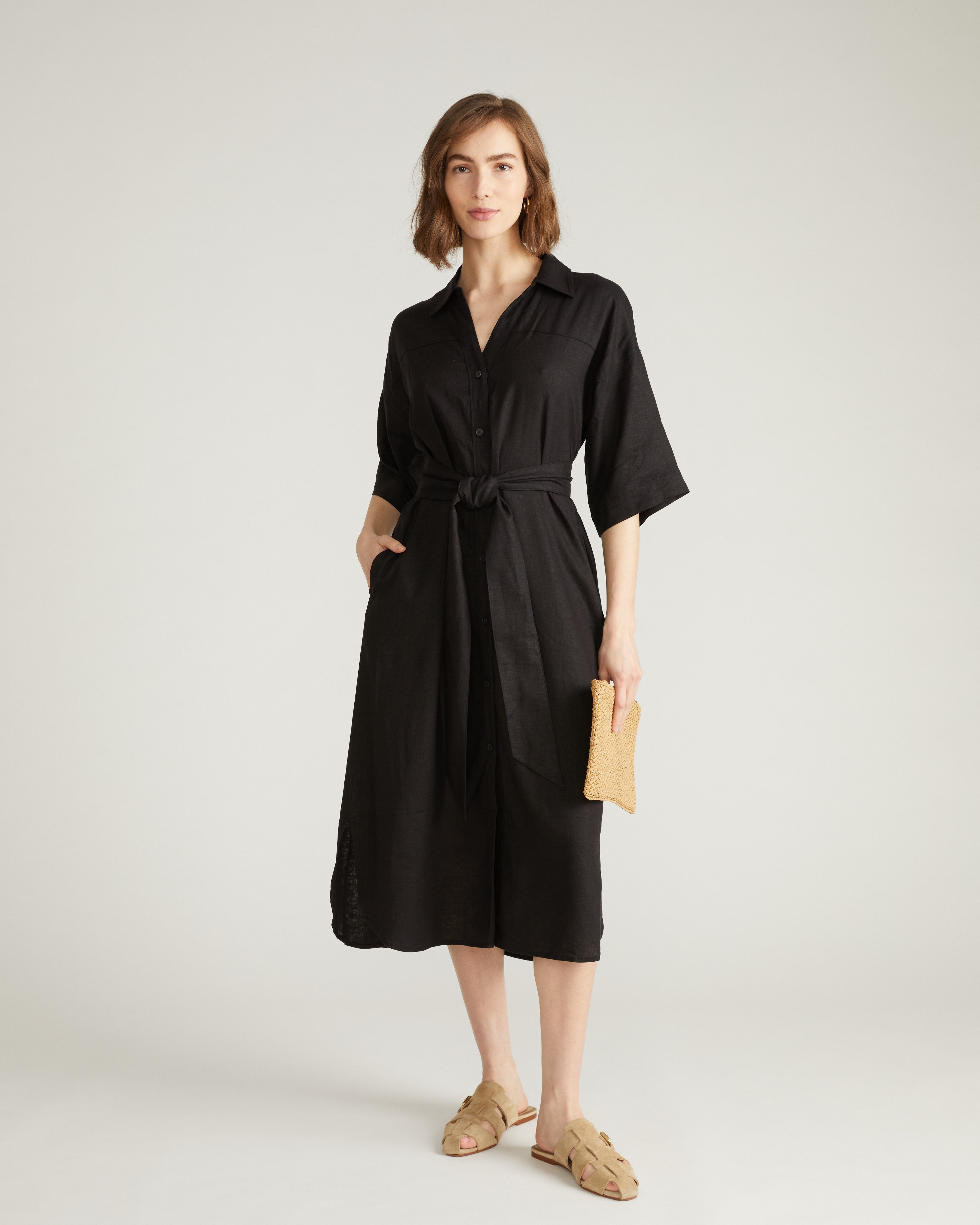 Plaza Linen Shirtdress - Black