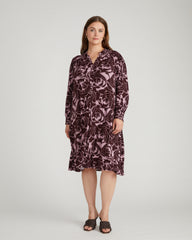 Gramercy Liquid Jersey Dress - Rose Print in Black Cherry