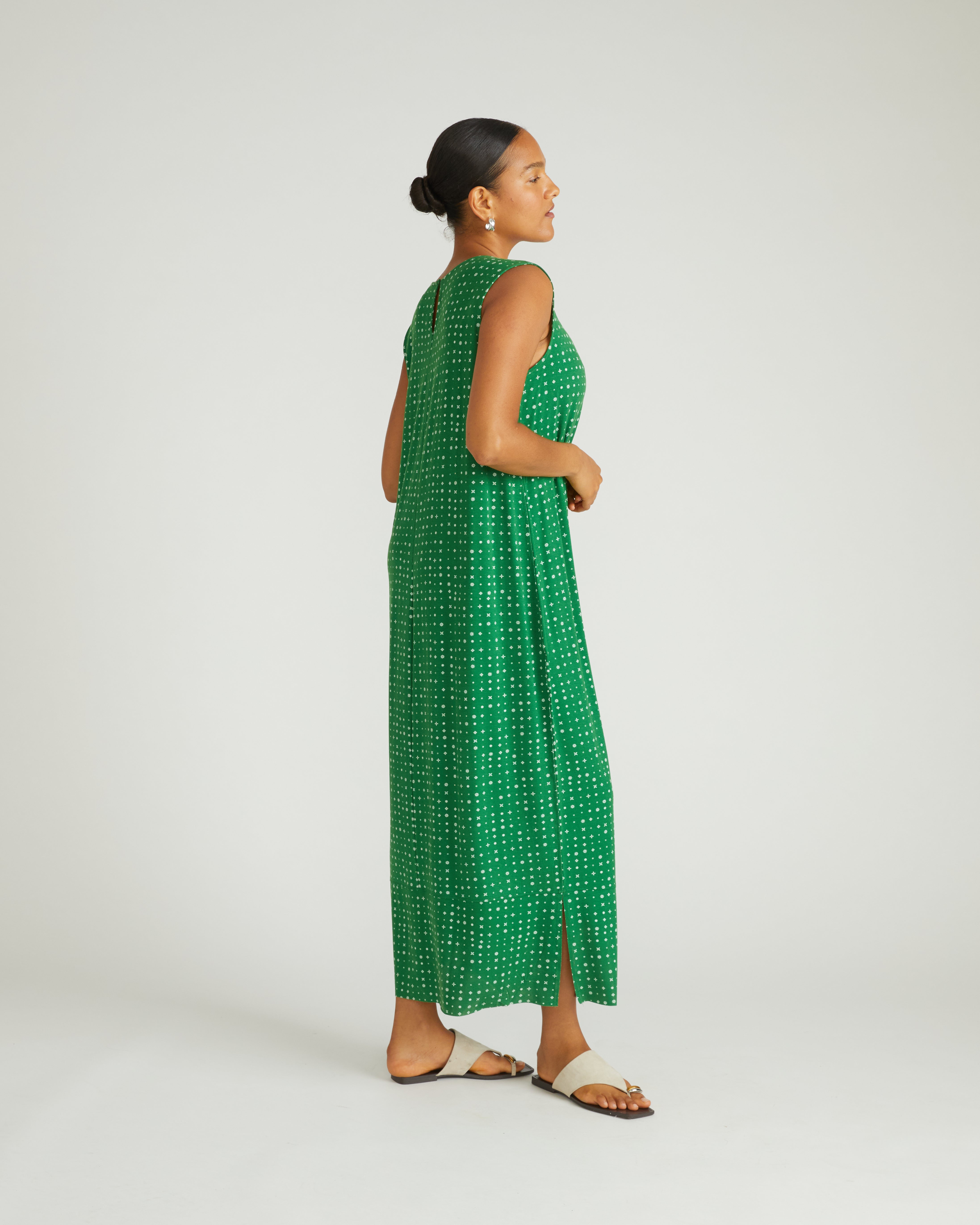 Claremont Liquid Jersey Sheath Dress - Galactic Print in Green