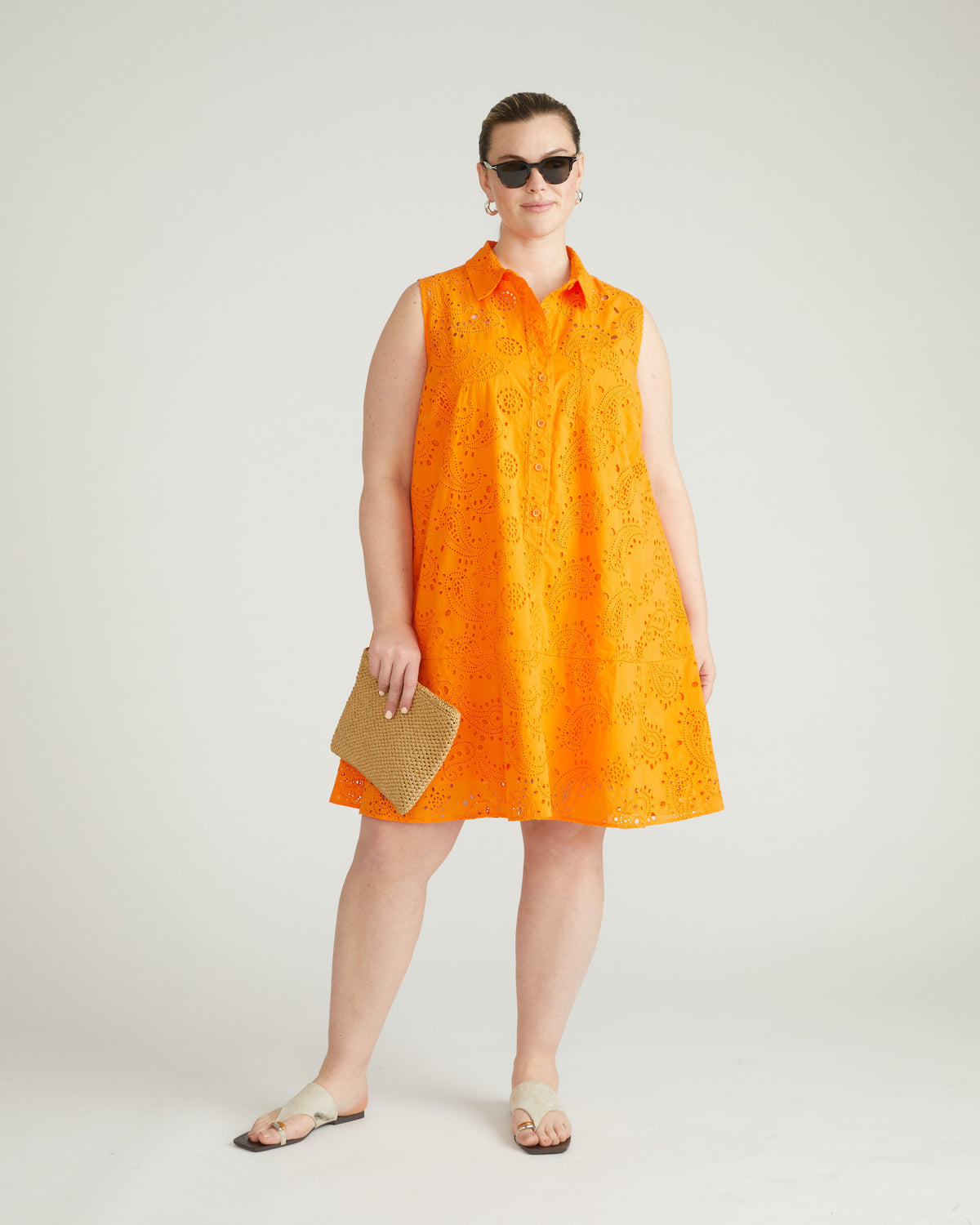 Simone Cotton Eyelet Dress - Arancia