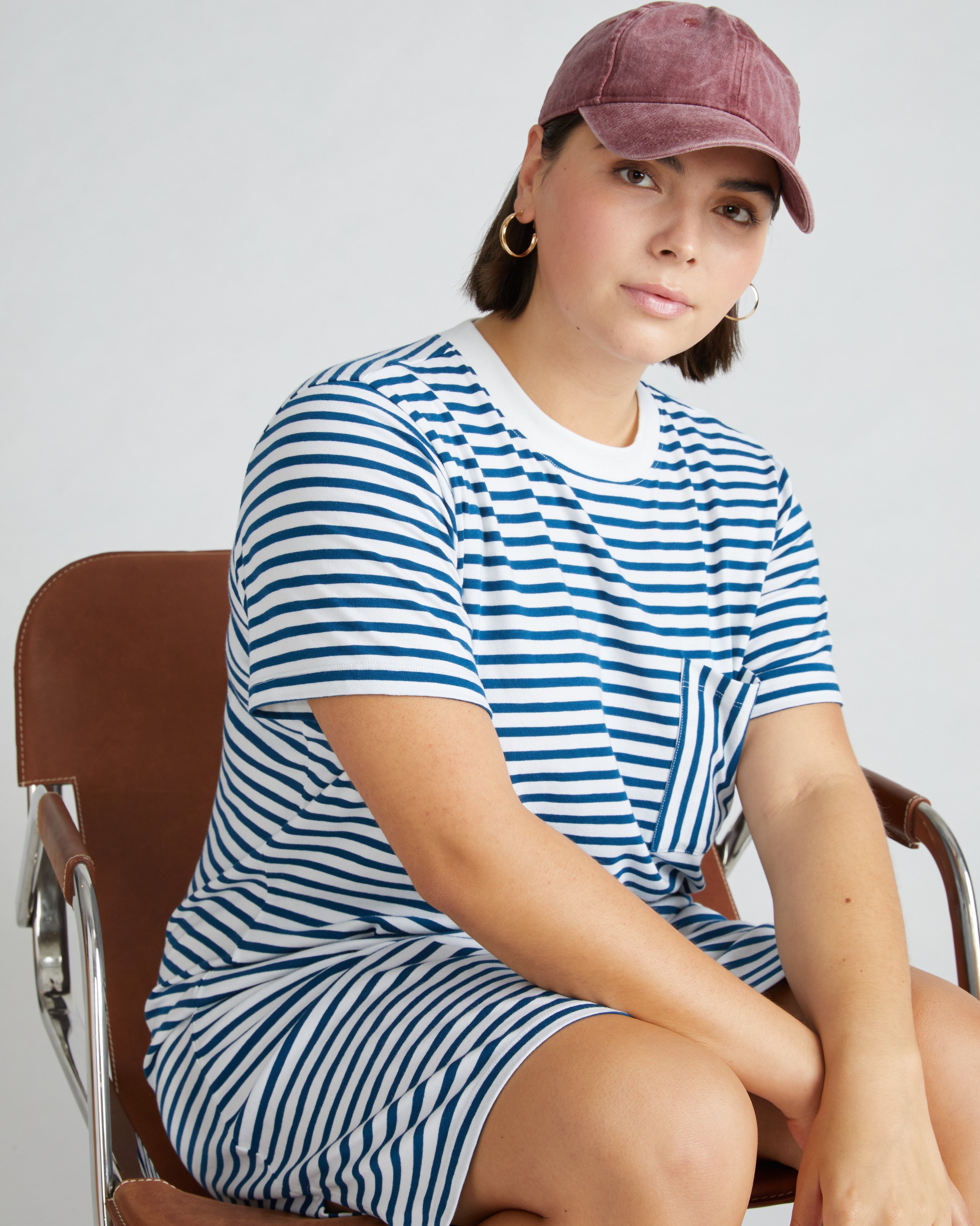 Garcon Tee Dress - Linen White/Glassy Blue Stripe