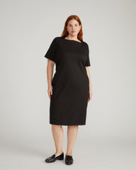 Envelope Neck Ponte Dress - Slate Pinstripe
