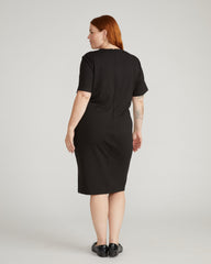 Envelope Neck Ponte Dress - Slate Pinstripe