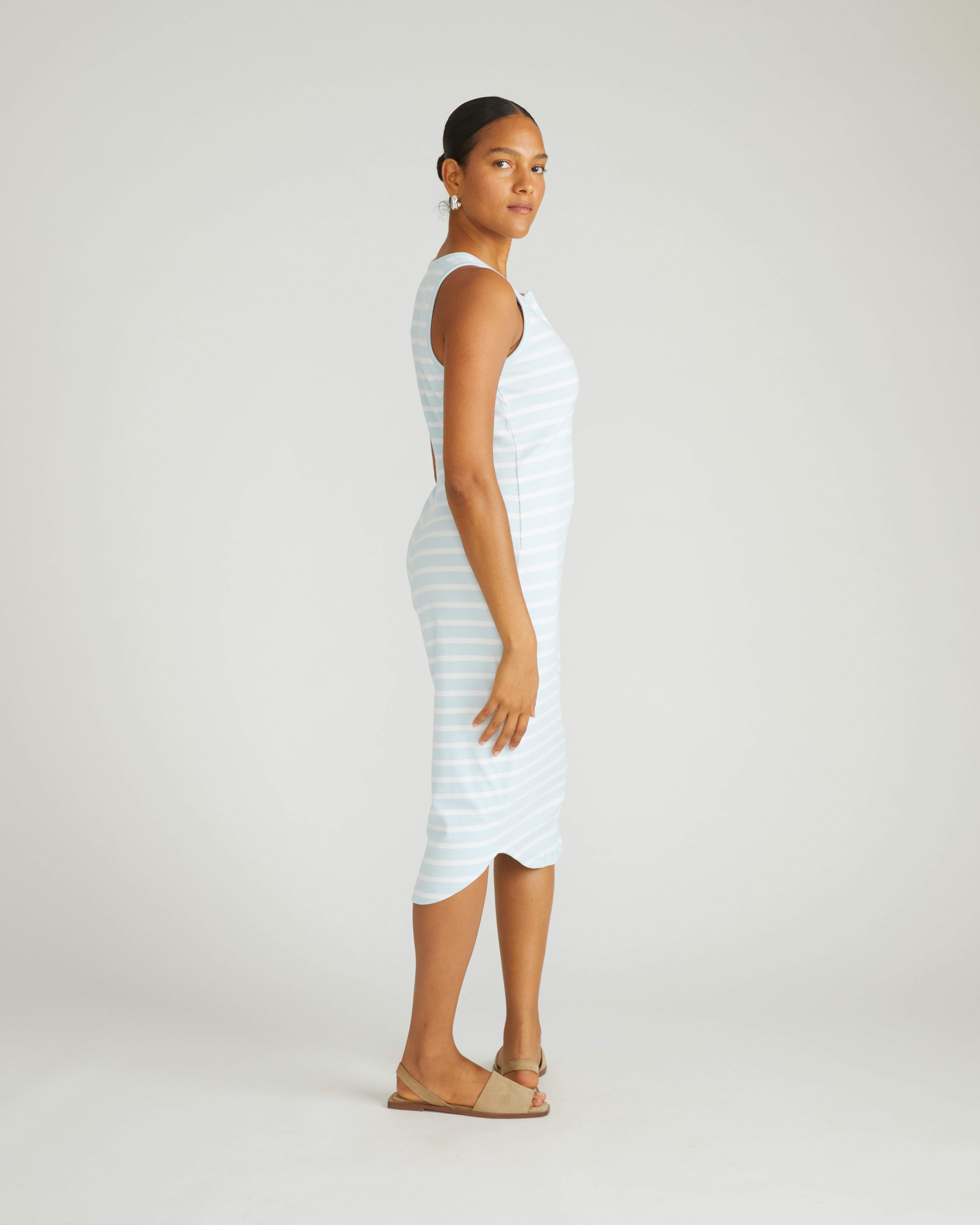Romera Ribbed Dress - Clear Sky/White Stripe