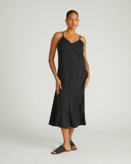 Amber Cooling Cupro Slip Dress - Black