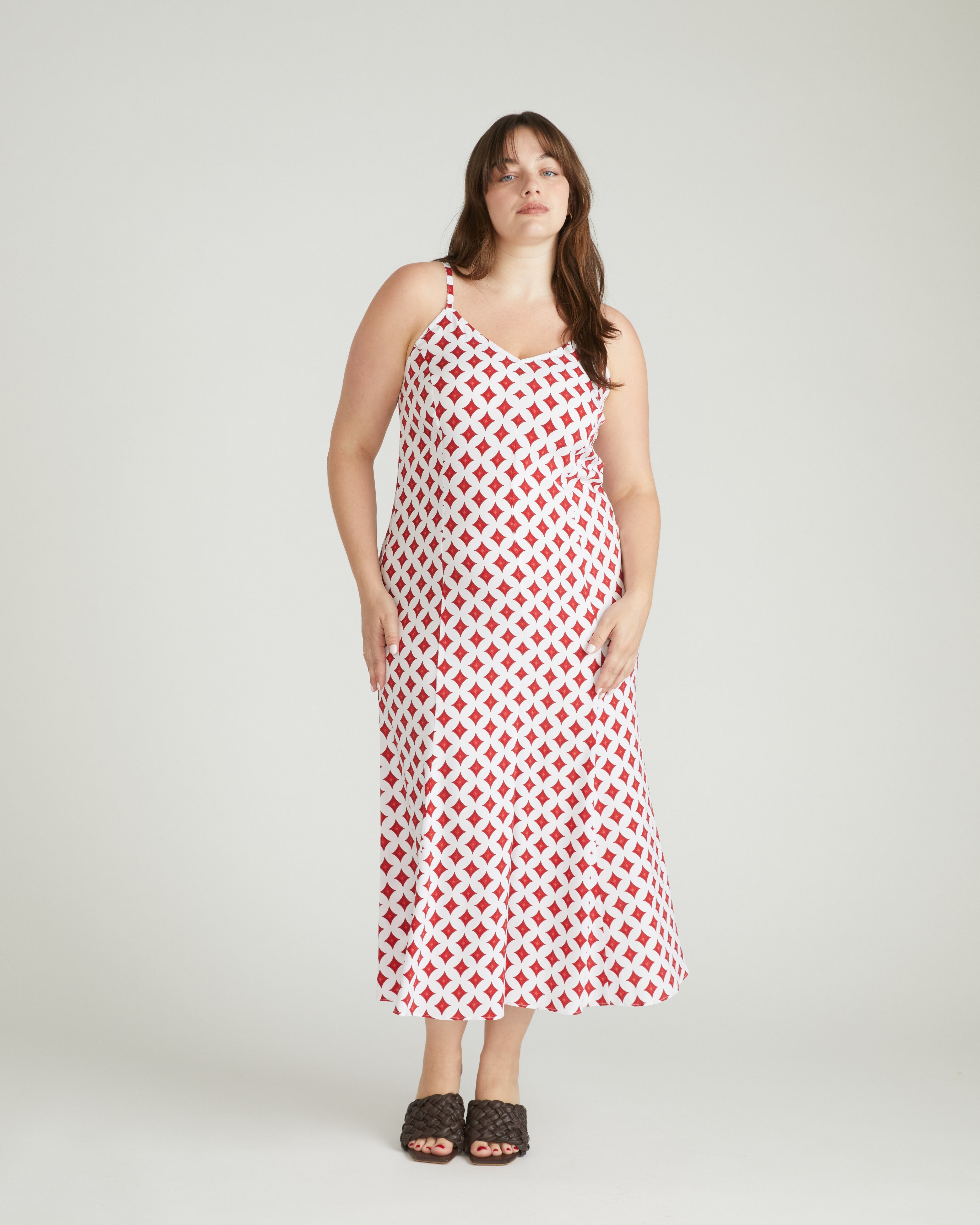 Amber Cooling Cupro Slip Dress - Morningstar Print in Red