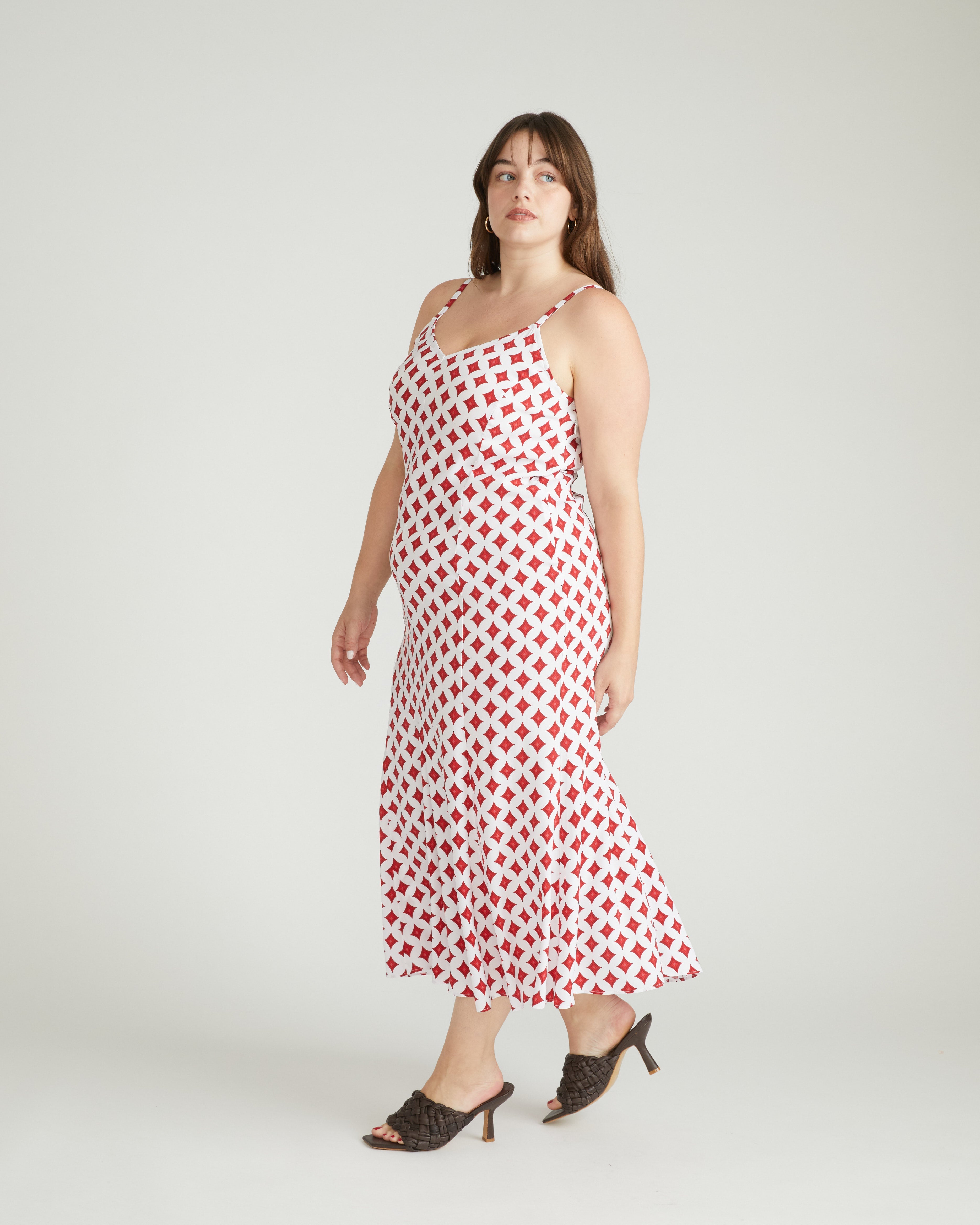 Amber Cooling Cupro Slip Dress - Morningstar Print in Red