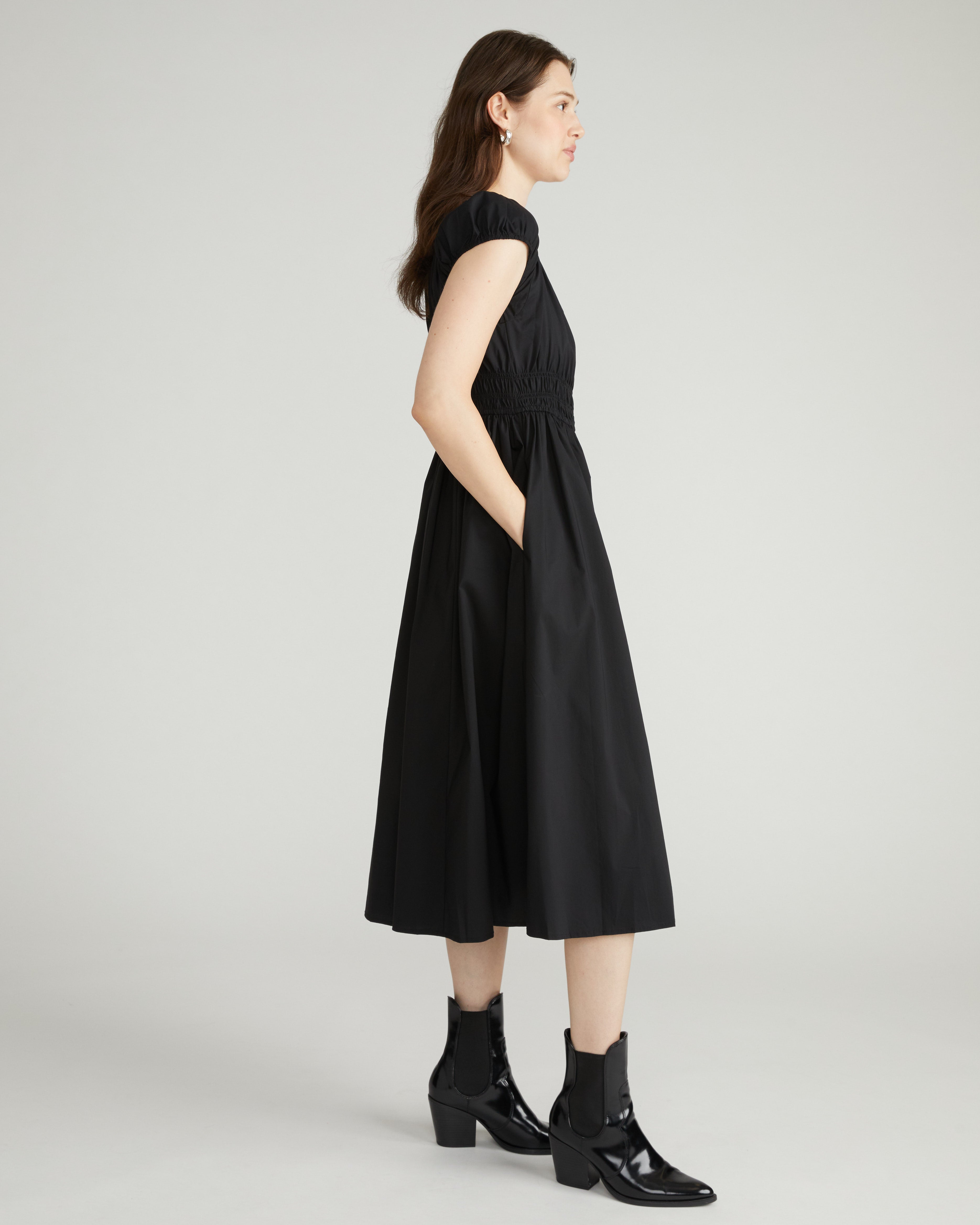 Aurora Stretch Poplin Dress - Black