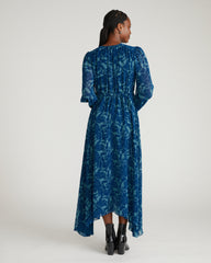 Karina Chiffon Dress - Rose Print in Deep Teal