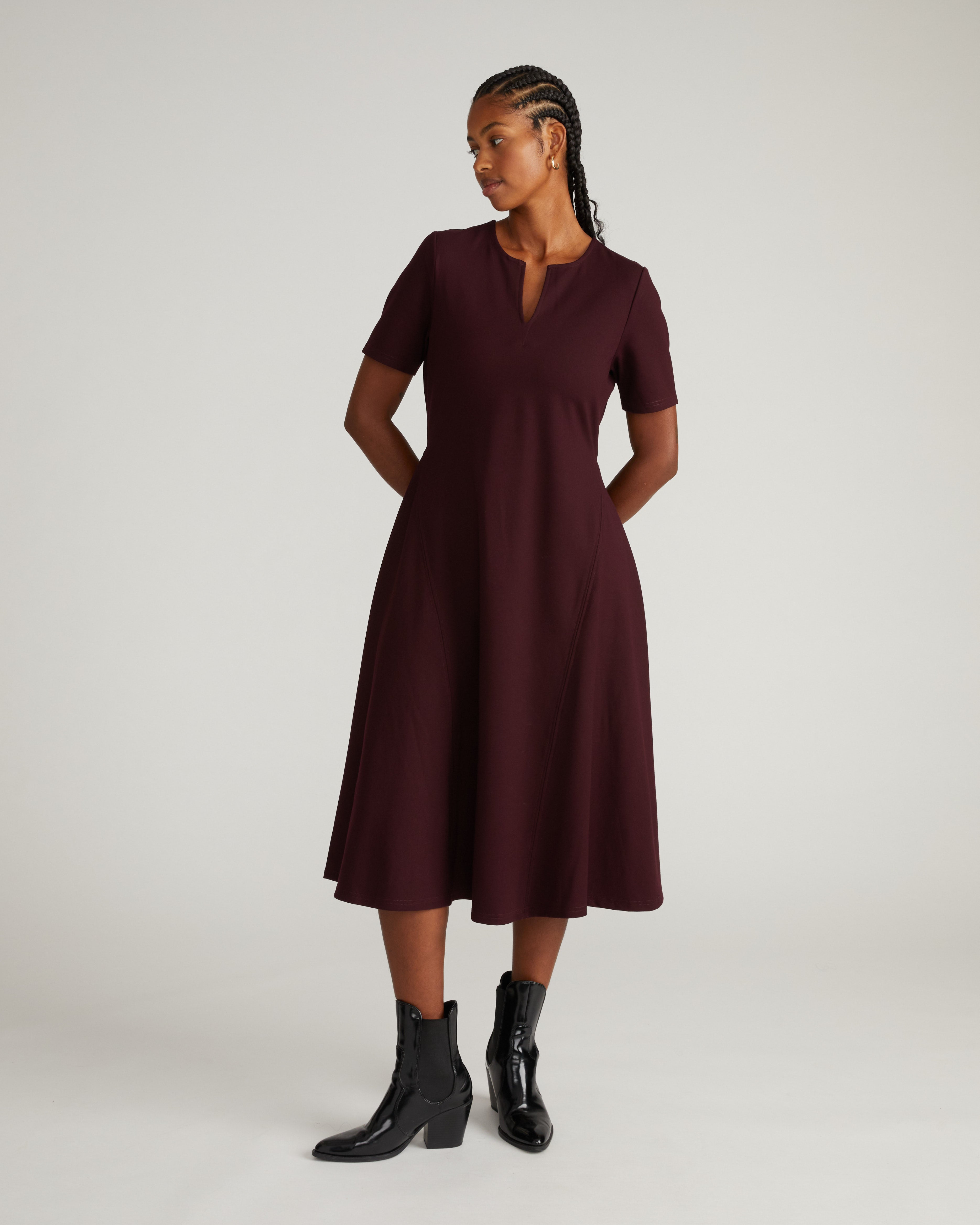 Saskia Ponte Dress - Black Cherry