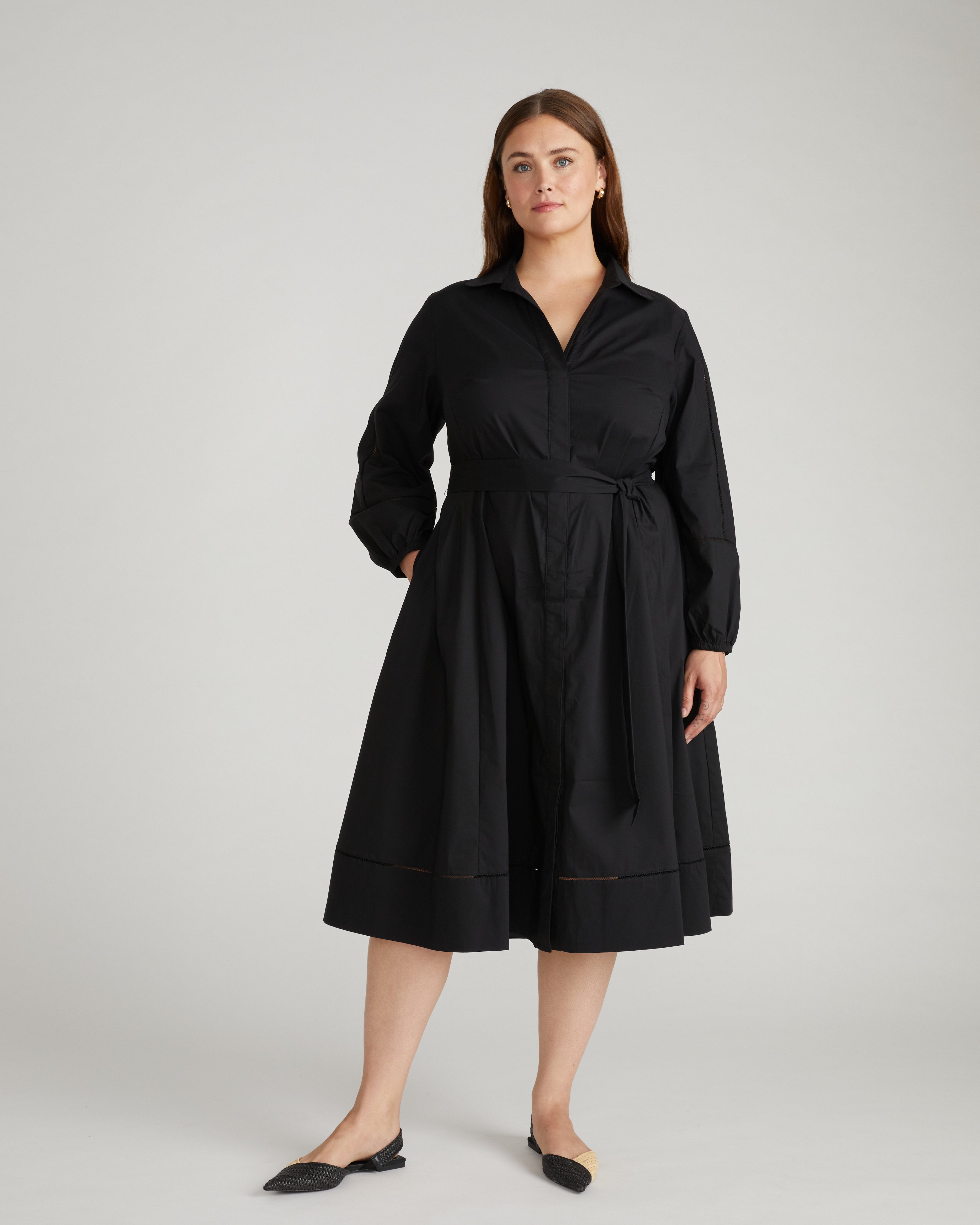 Yuli Stretch Poplin Shirtdress - Black