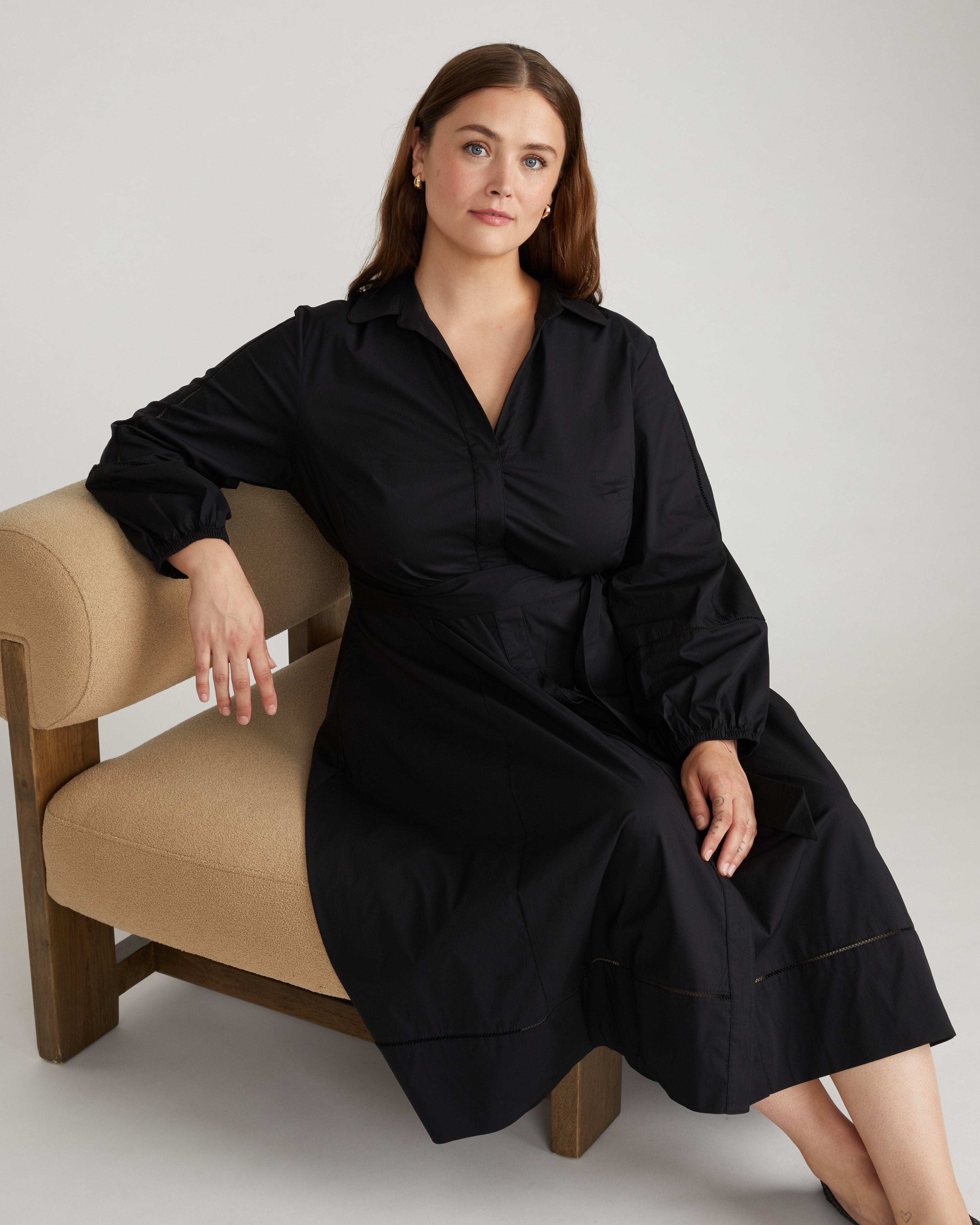 Yuli Stretch Poplin Shirtdress - Black