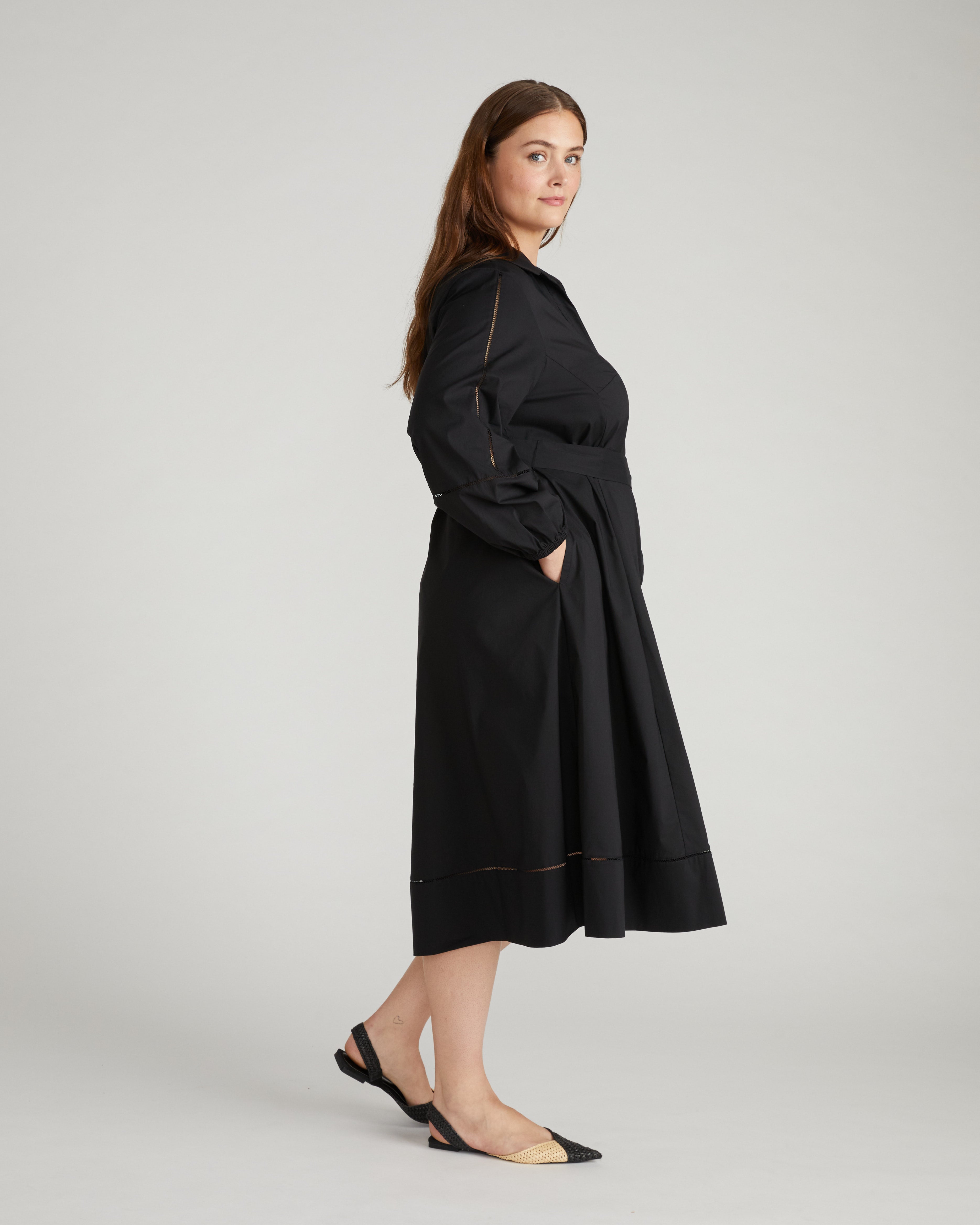 Yuli Stretch Poplin Shirtdress - Black