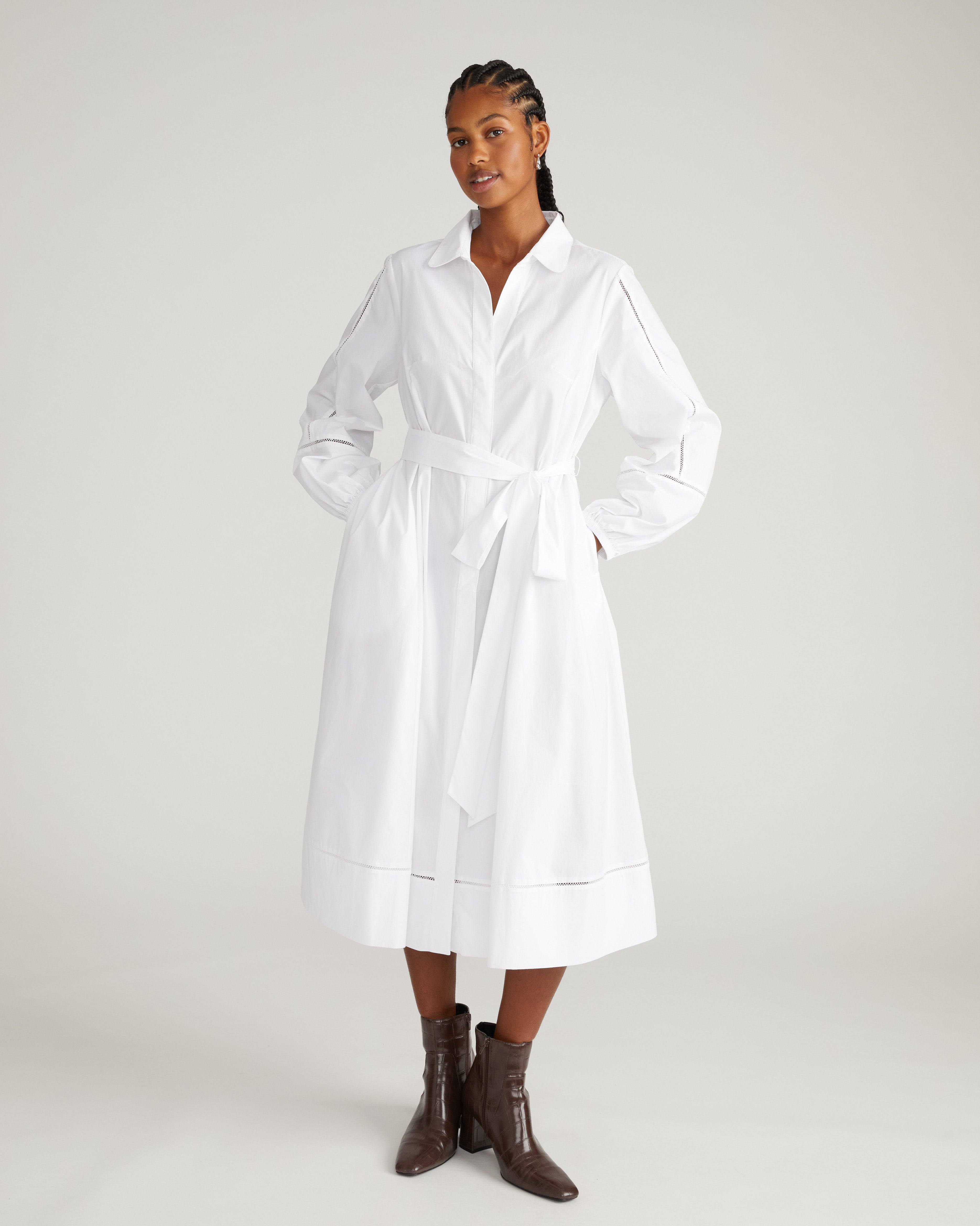 Yuli Stretch Poplin Shirtdress - White