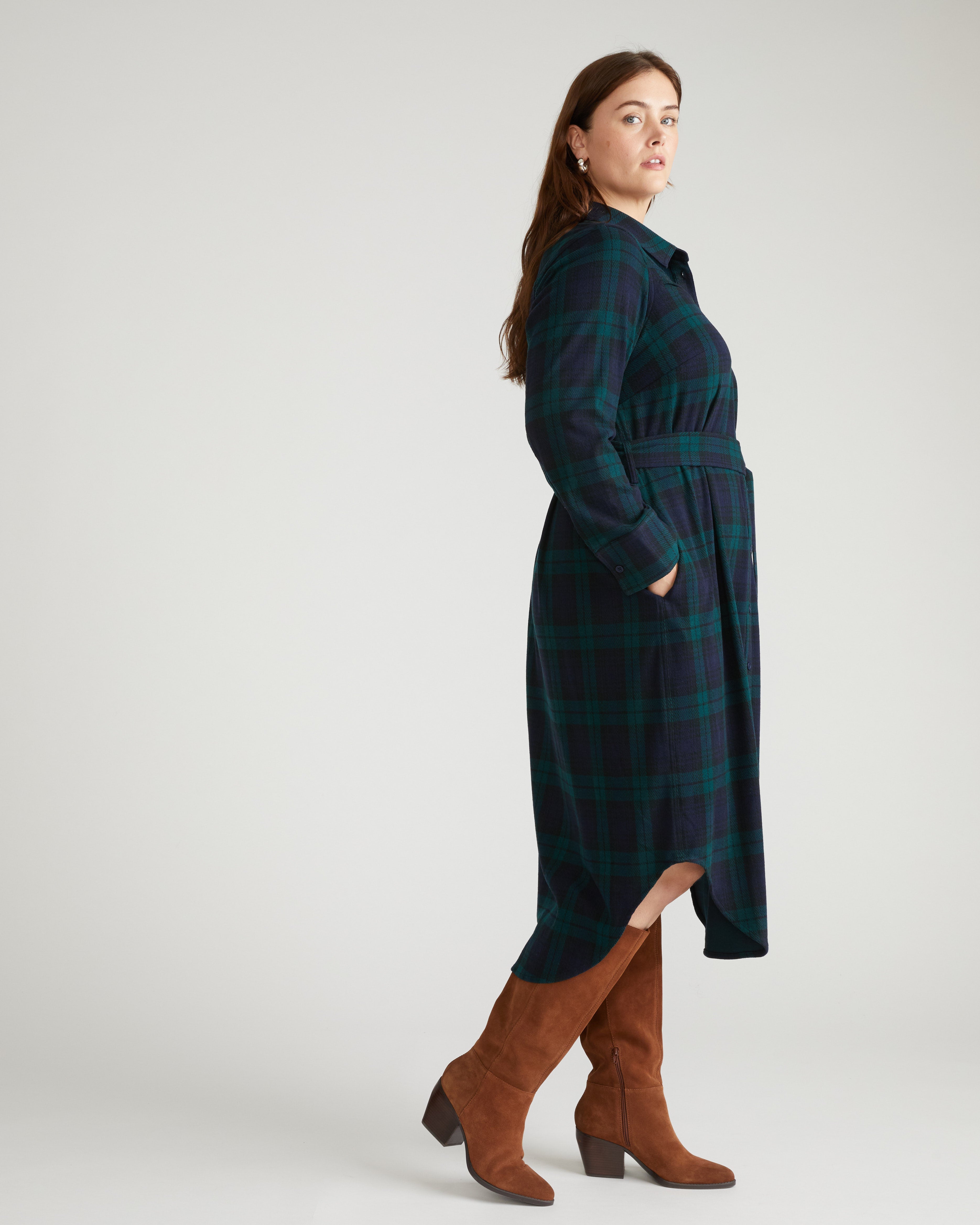 Morgan Belted Stretch Flannel Shirtdress - Yosemite Plaid