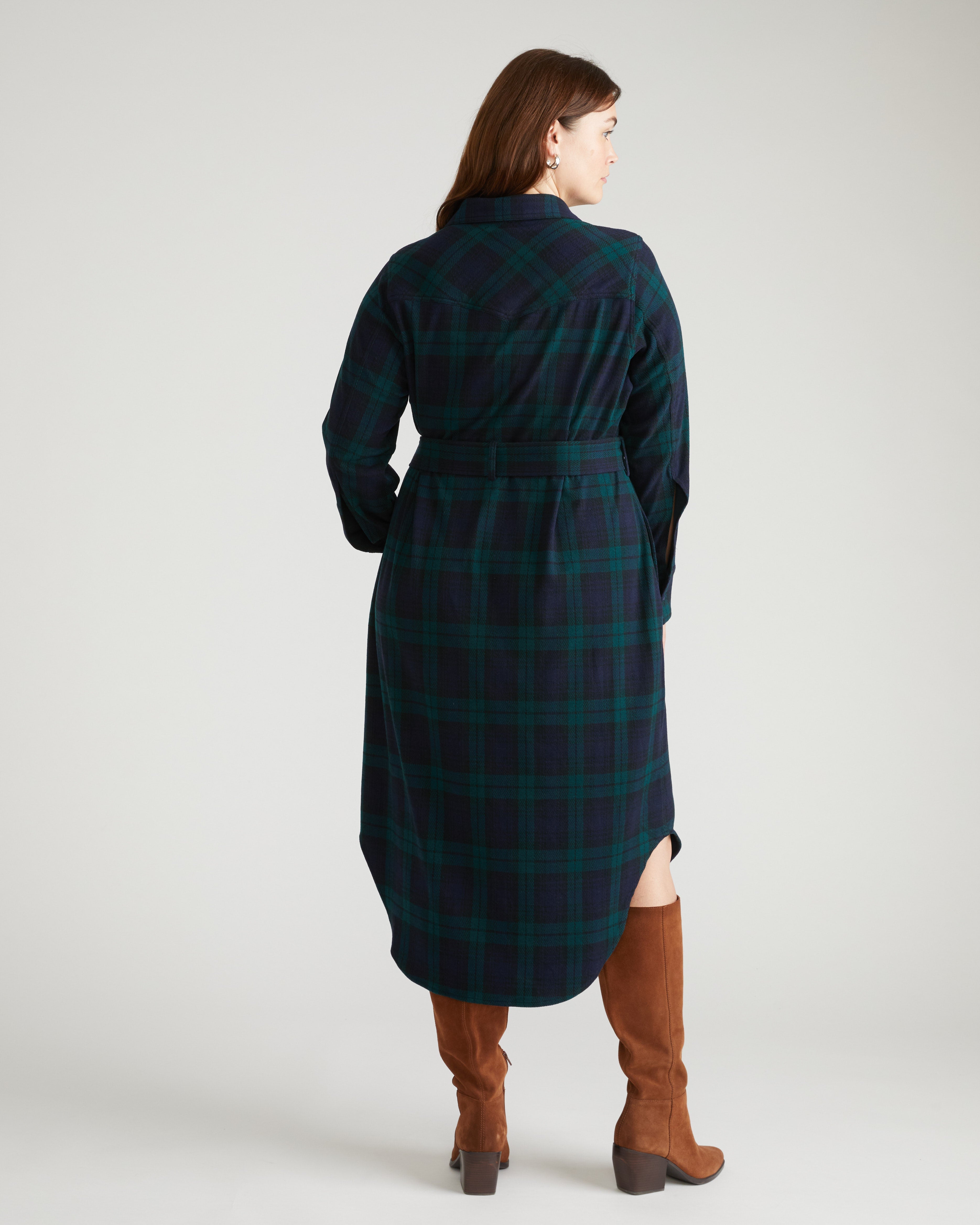 Morgan Belted Stretch Flannel Shirtdress - Yosemite Plaid