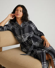Morgan Belted Stretch Flannel Shirtdress - Highland Hug Black Plaid