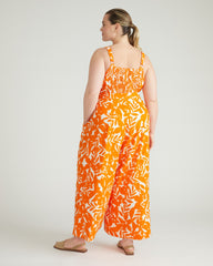 Promenade Linen Jumpsuit - Petal Palette Print in Arancia