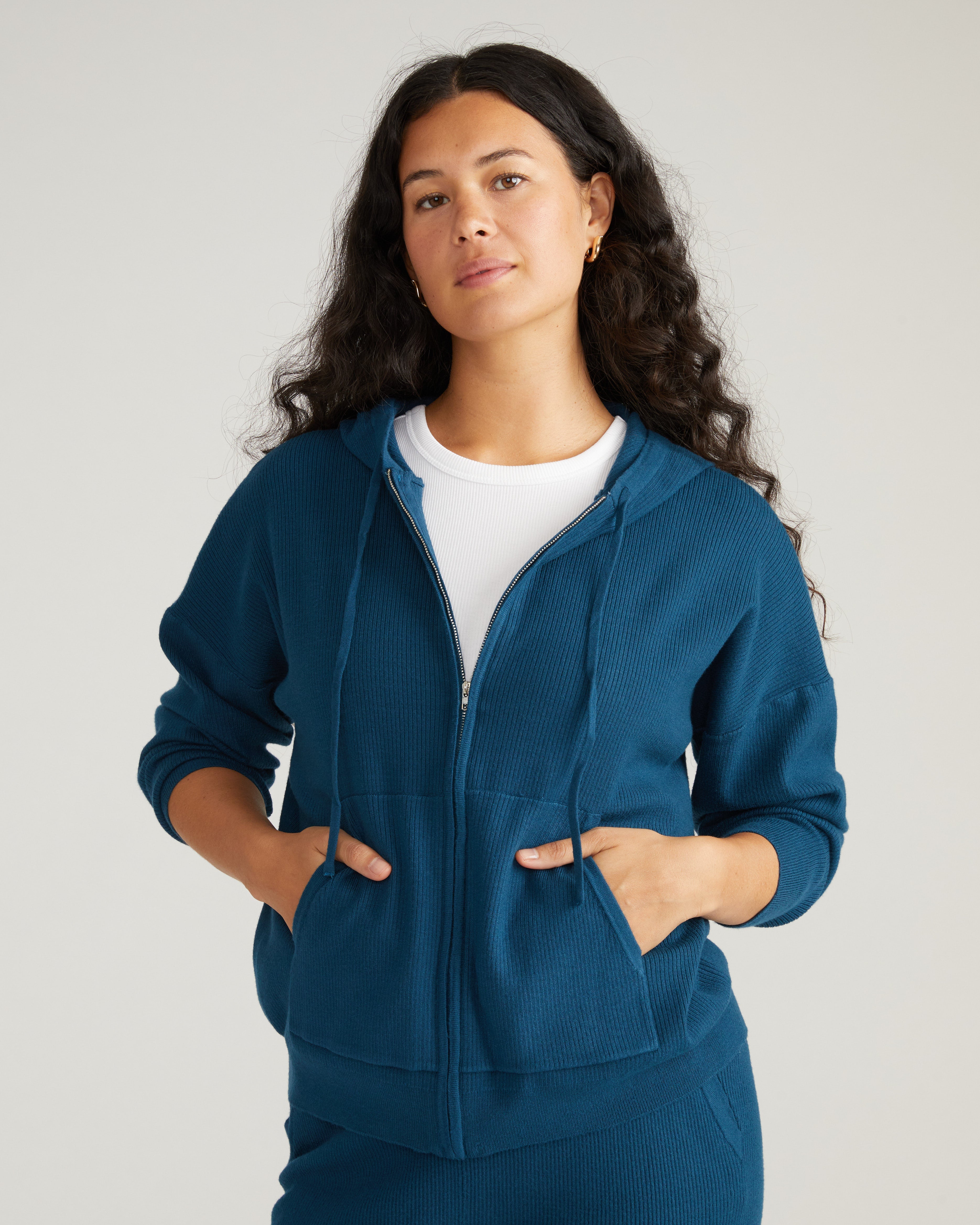 Knitted Mila Zip Hoodie - Deep Teal