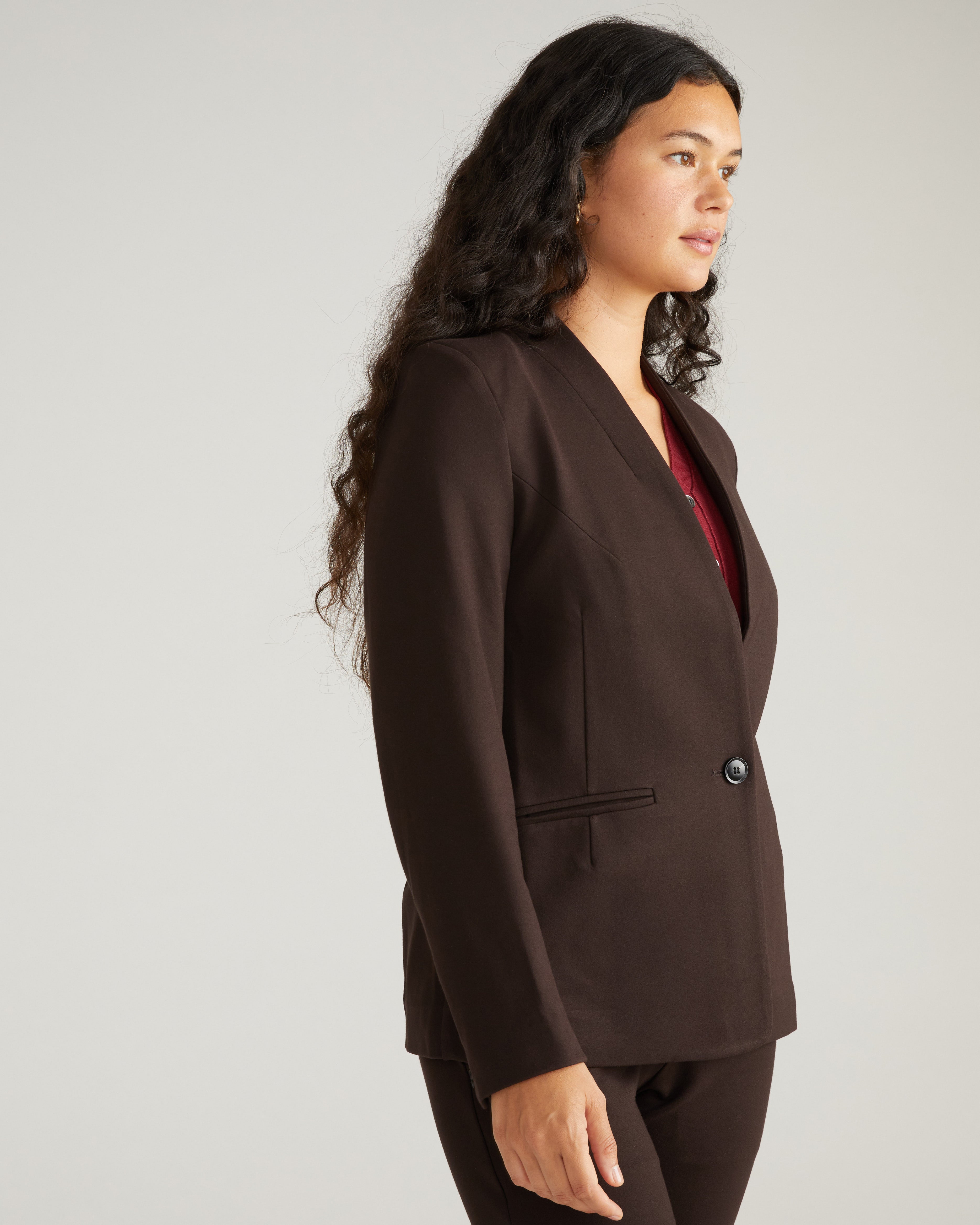 Lennox Collarless Ponte Blazer - Espresso