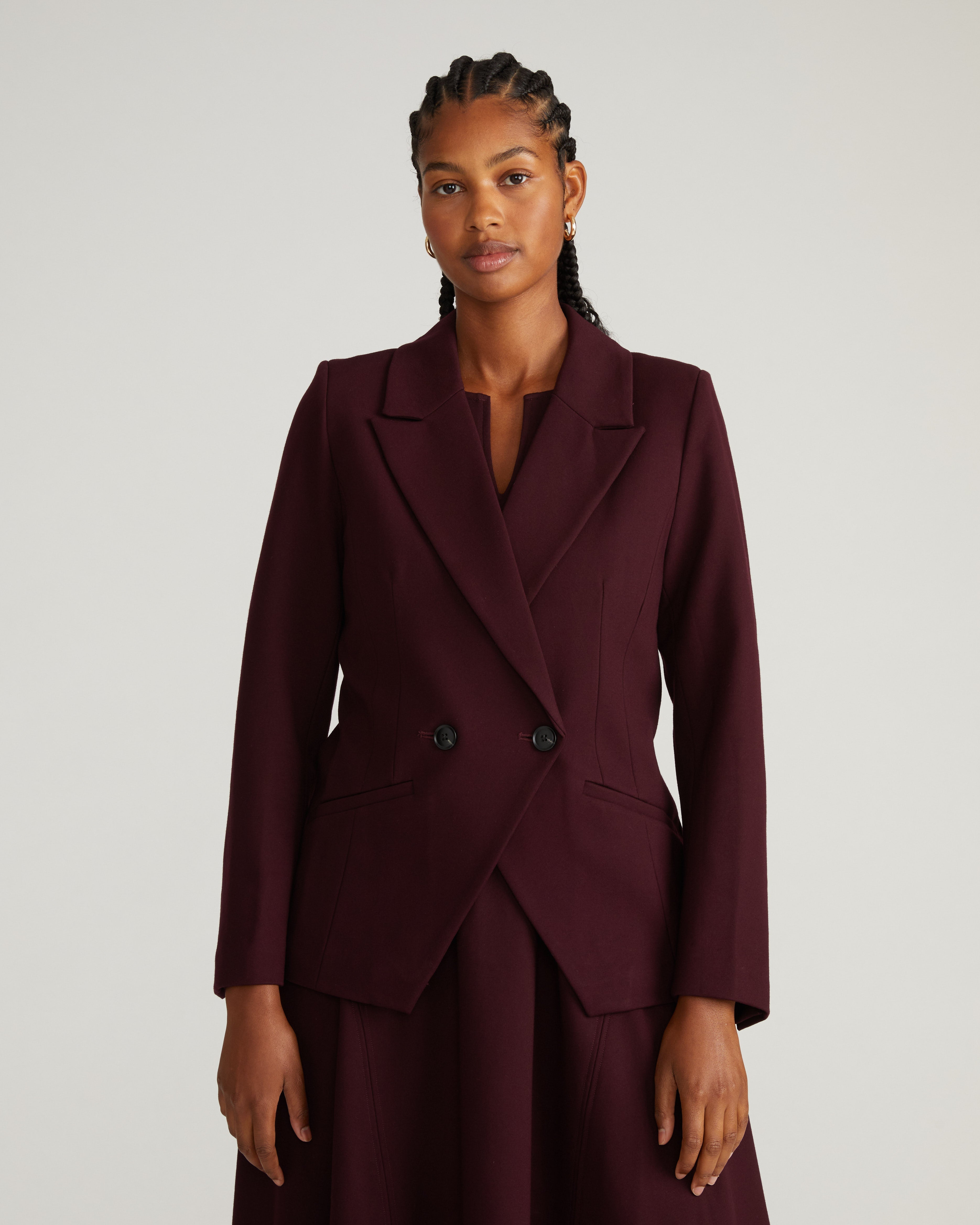 Bianca Double Breasted Ponte Blazer - Black Cherry