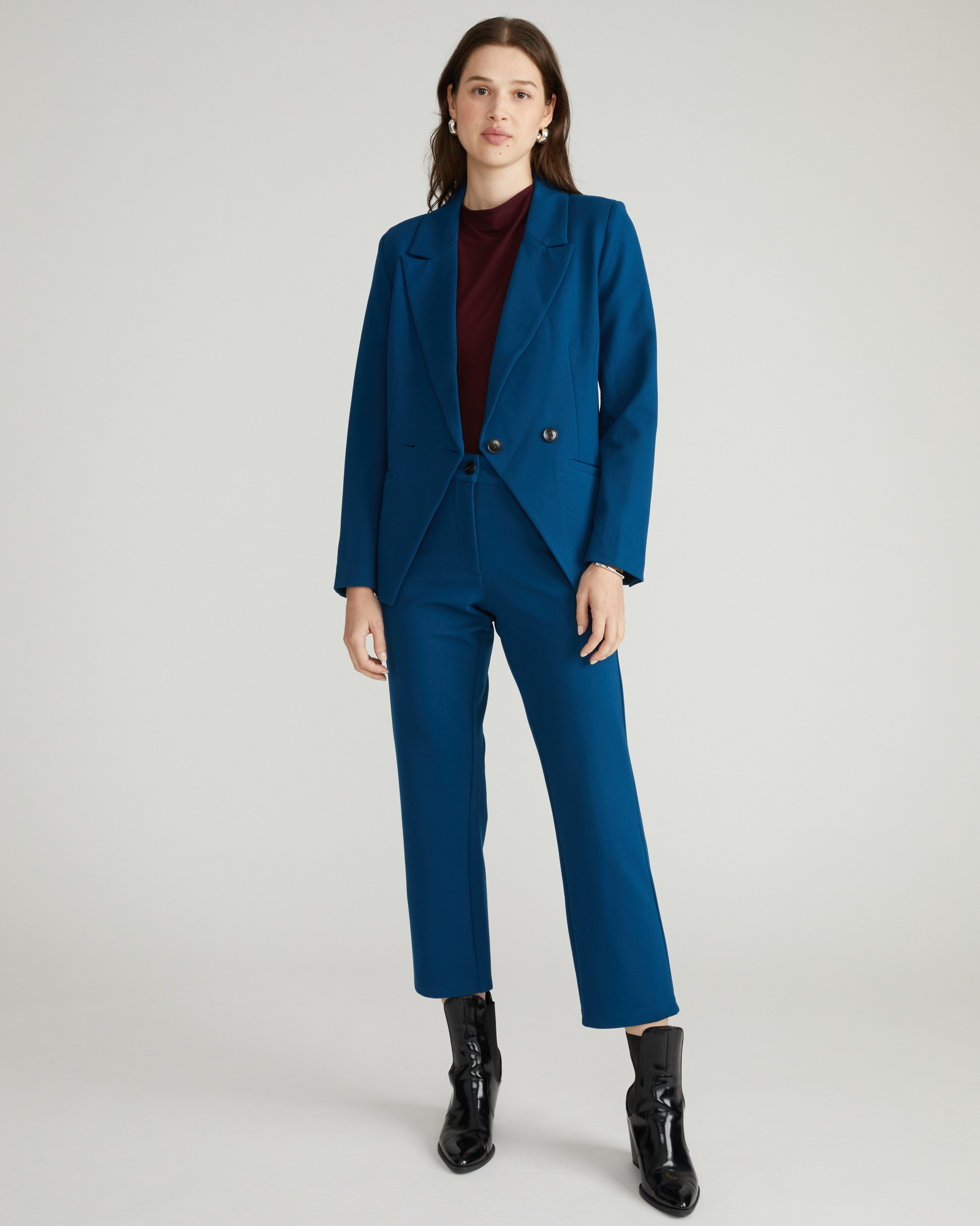 Bianca Double Breasted Ponte Blazer - Deep Teal