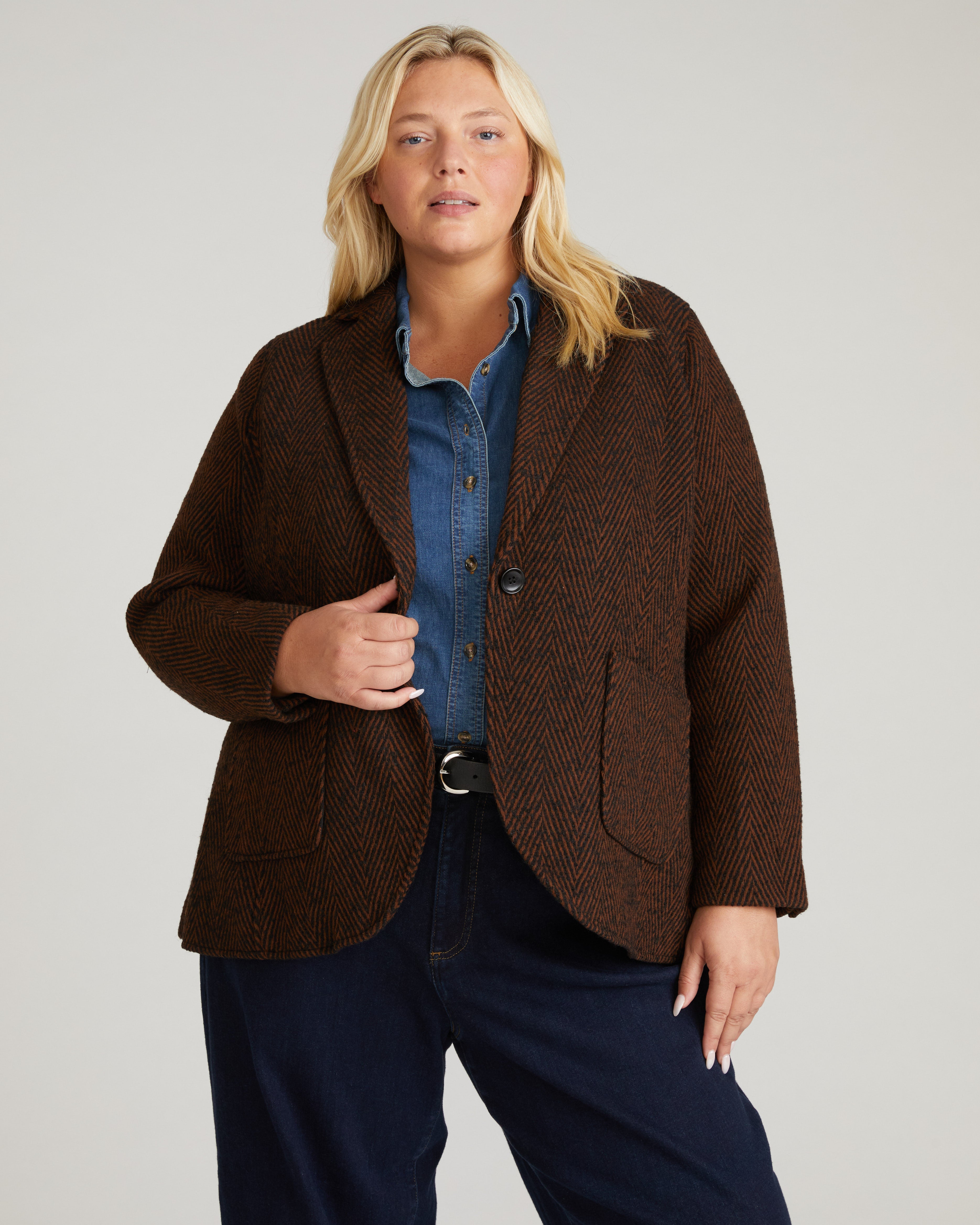 Kidjo Tailored Wool Jacket - Black/Brown Herringbone