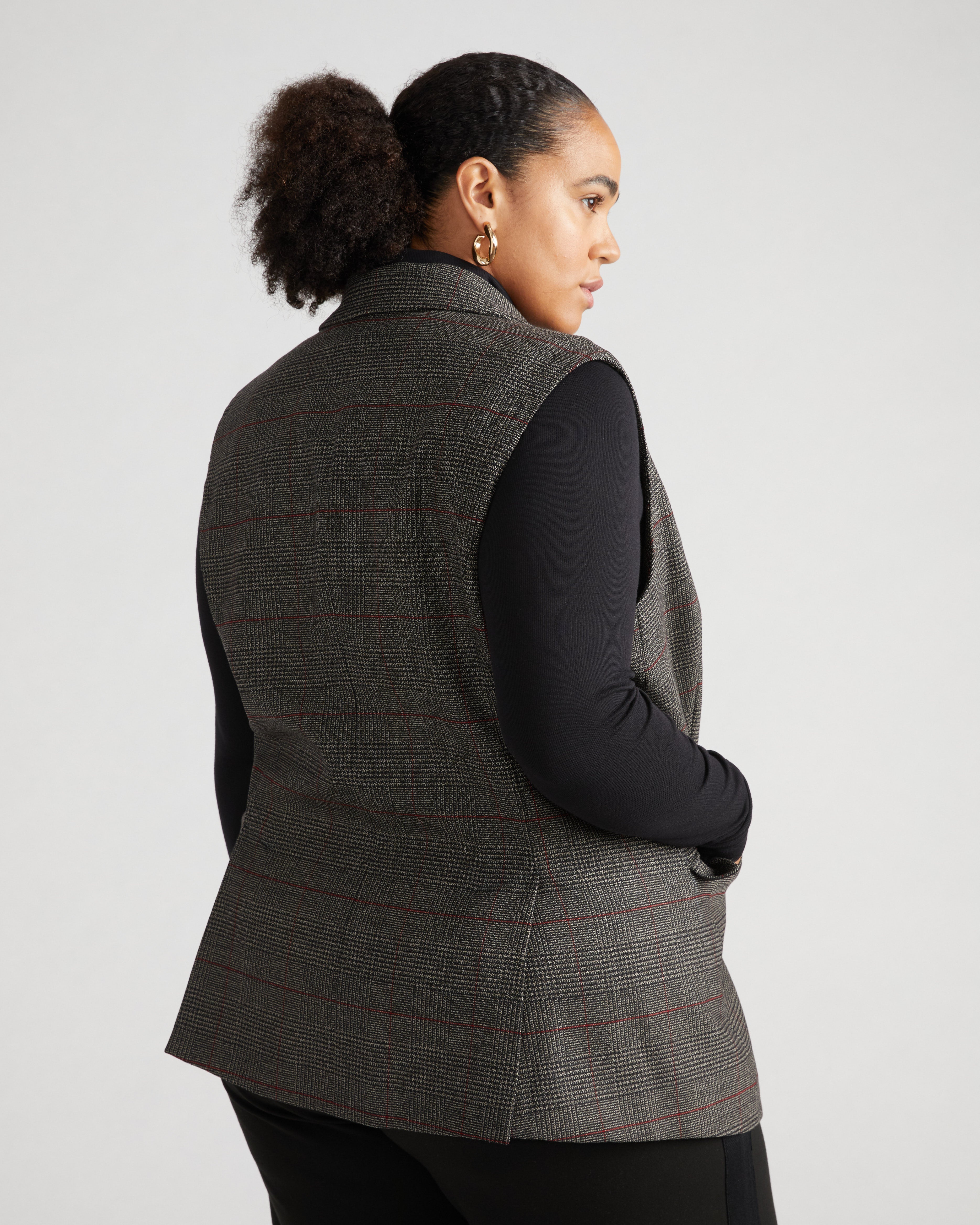 Annie Tailored Wool Vest - Chocolate Plaid