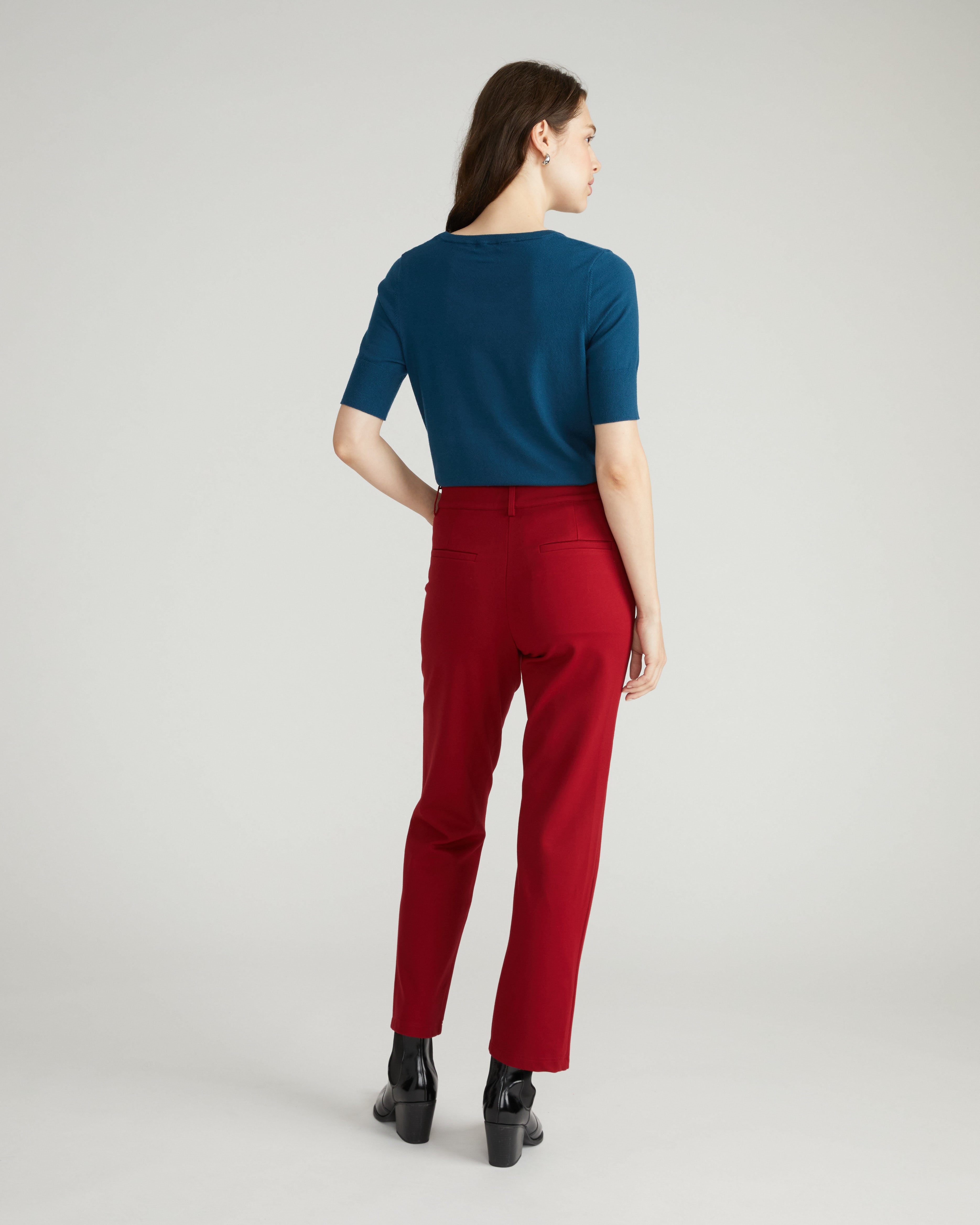 Long Cigarette Ponte Pants - Garnet